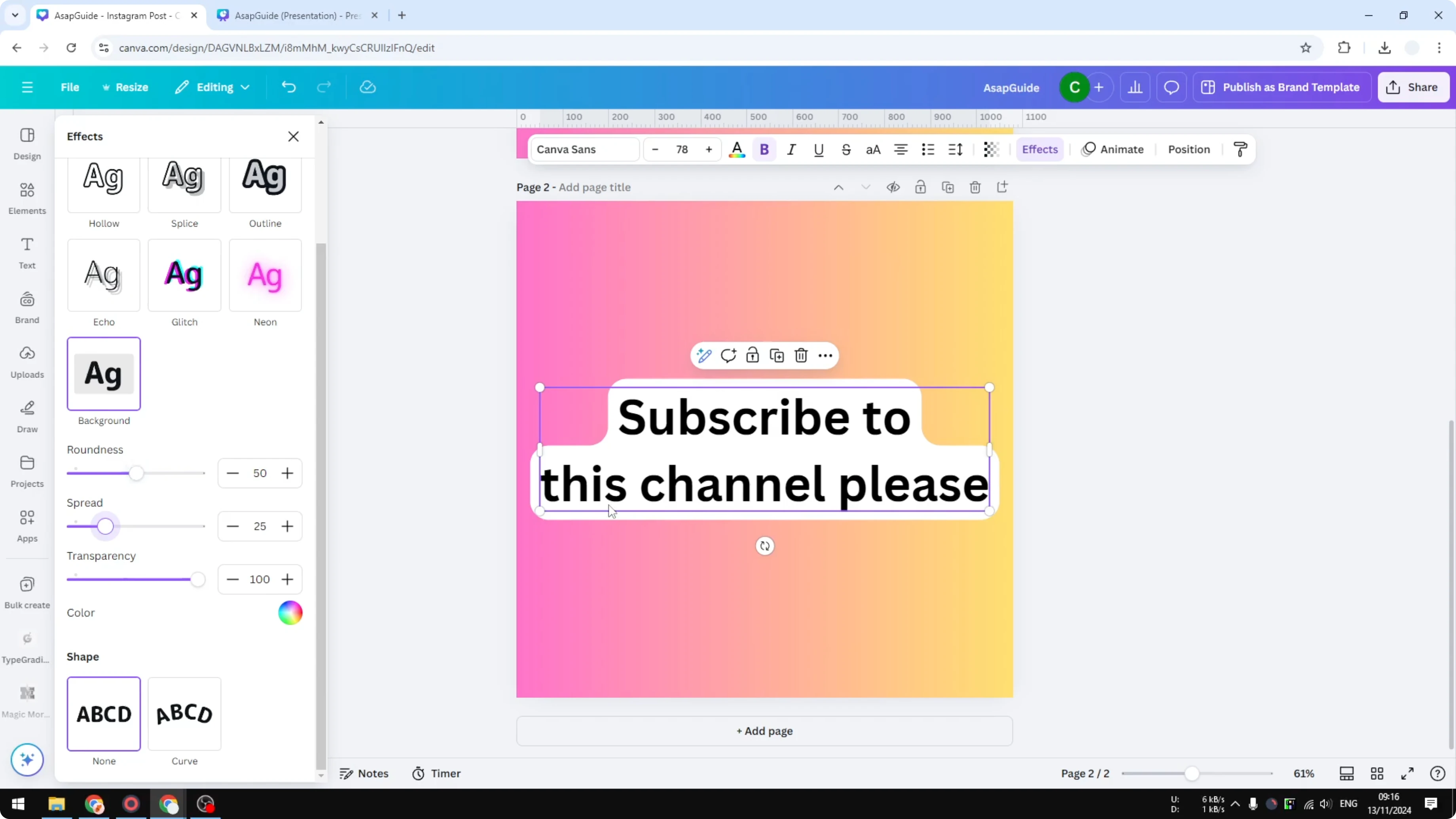 Screenshot from How to Put Border Around Text in Canva at 74s