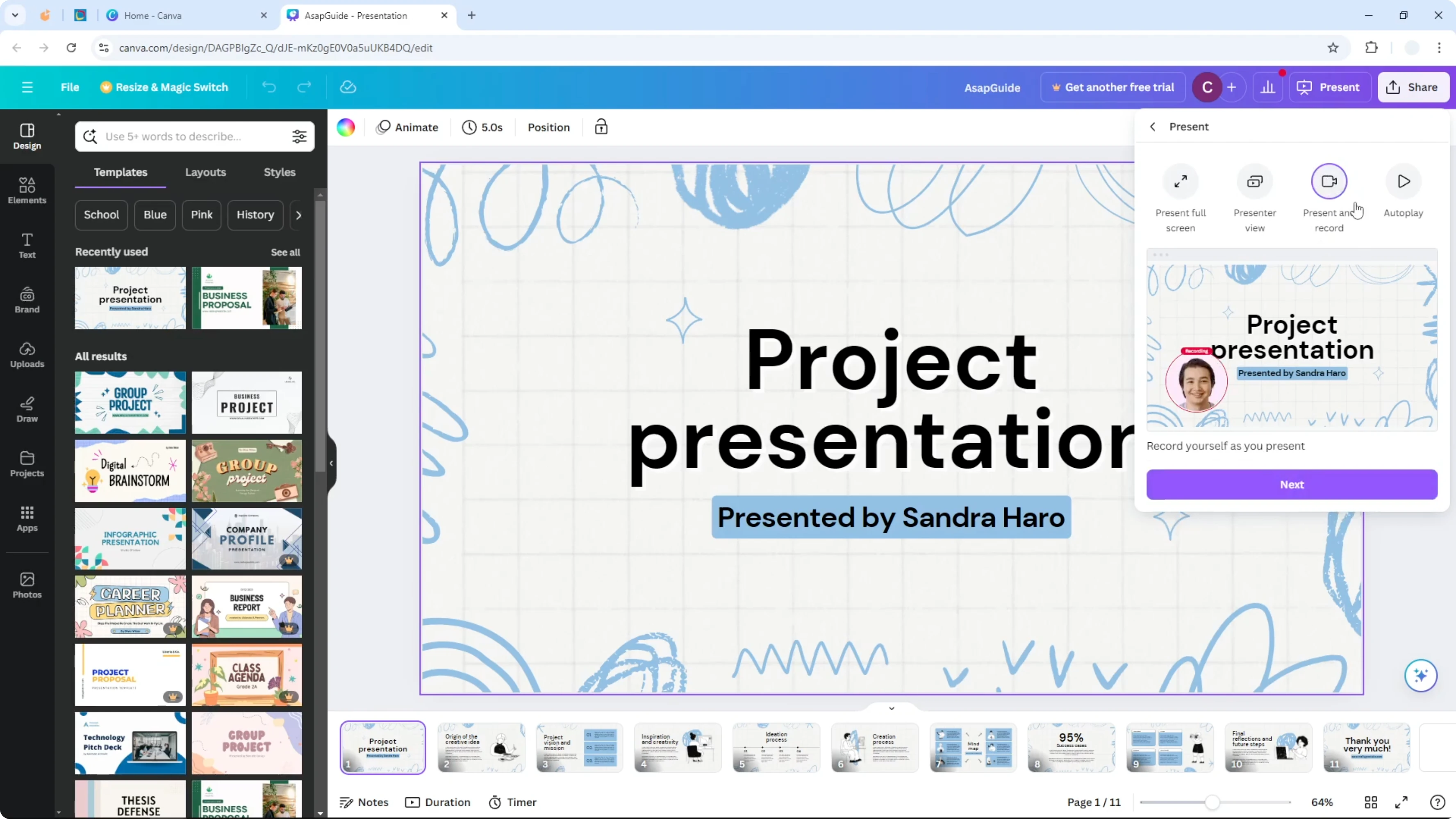Screenshot from How to Record on Canva Presentation at 35s