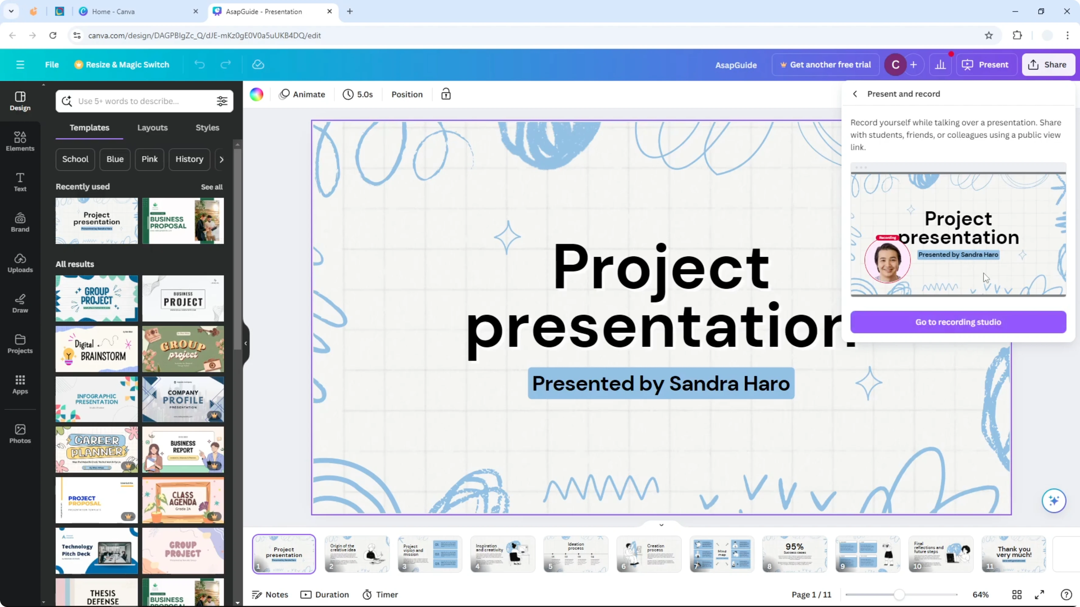 Screenshot from How to Record on Canva Presentation at 49s