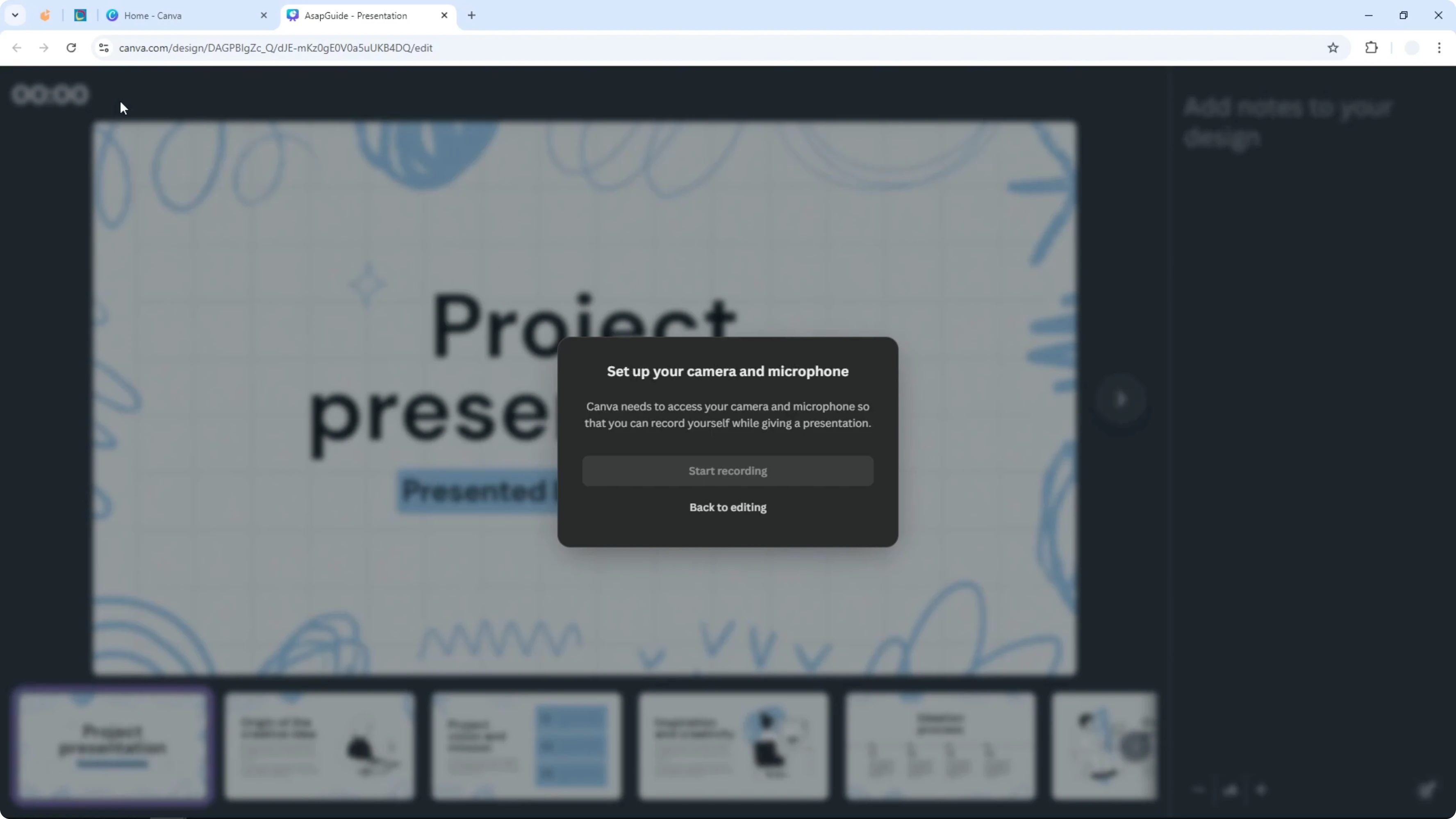 Screenshot from How to Record on Canva Presentation at 60s