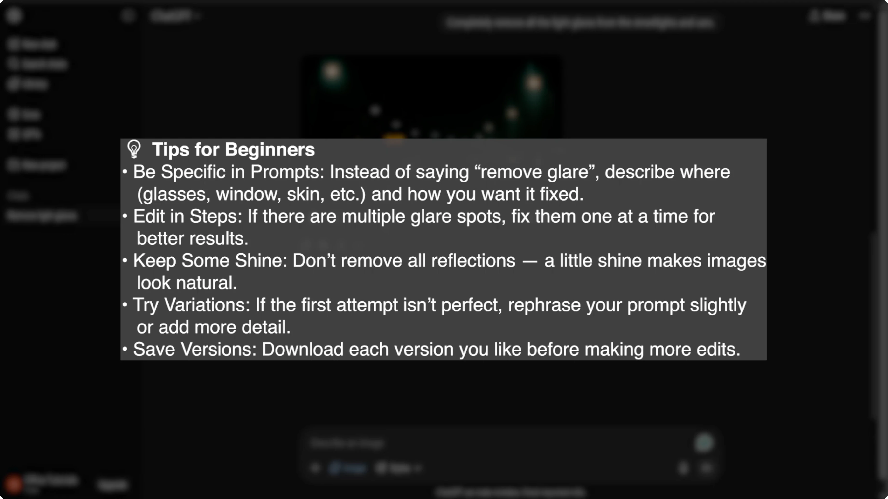 Screenshot from How to Remove Unwanted Reflections and Glare from Photos with AI? at 132s