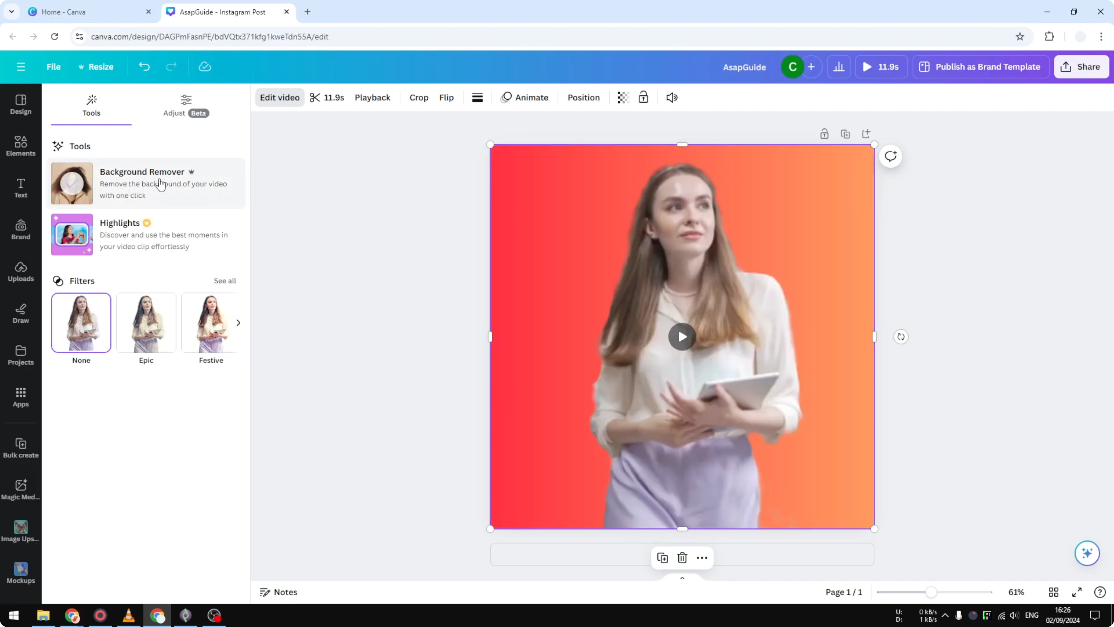 Screenshot from How To Remove Video Backgrounds In Canva at 85s