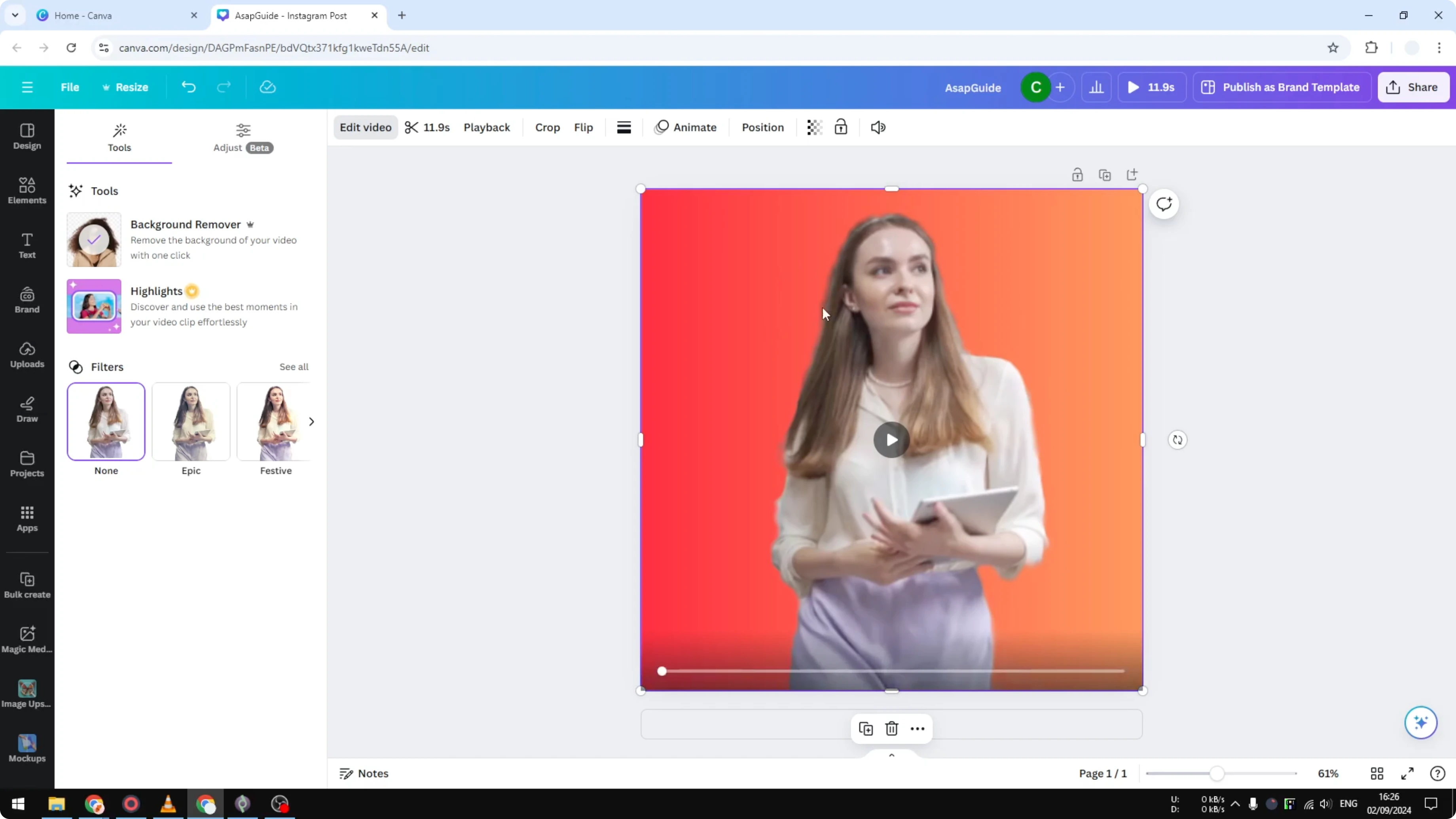 Screenshot from How To Remove Video Backgrounds In Canva at 91s