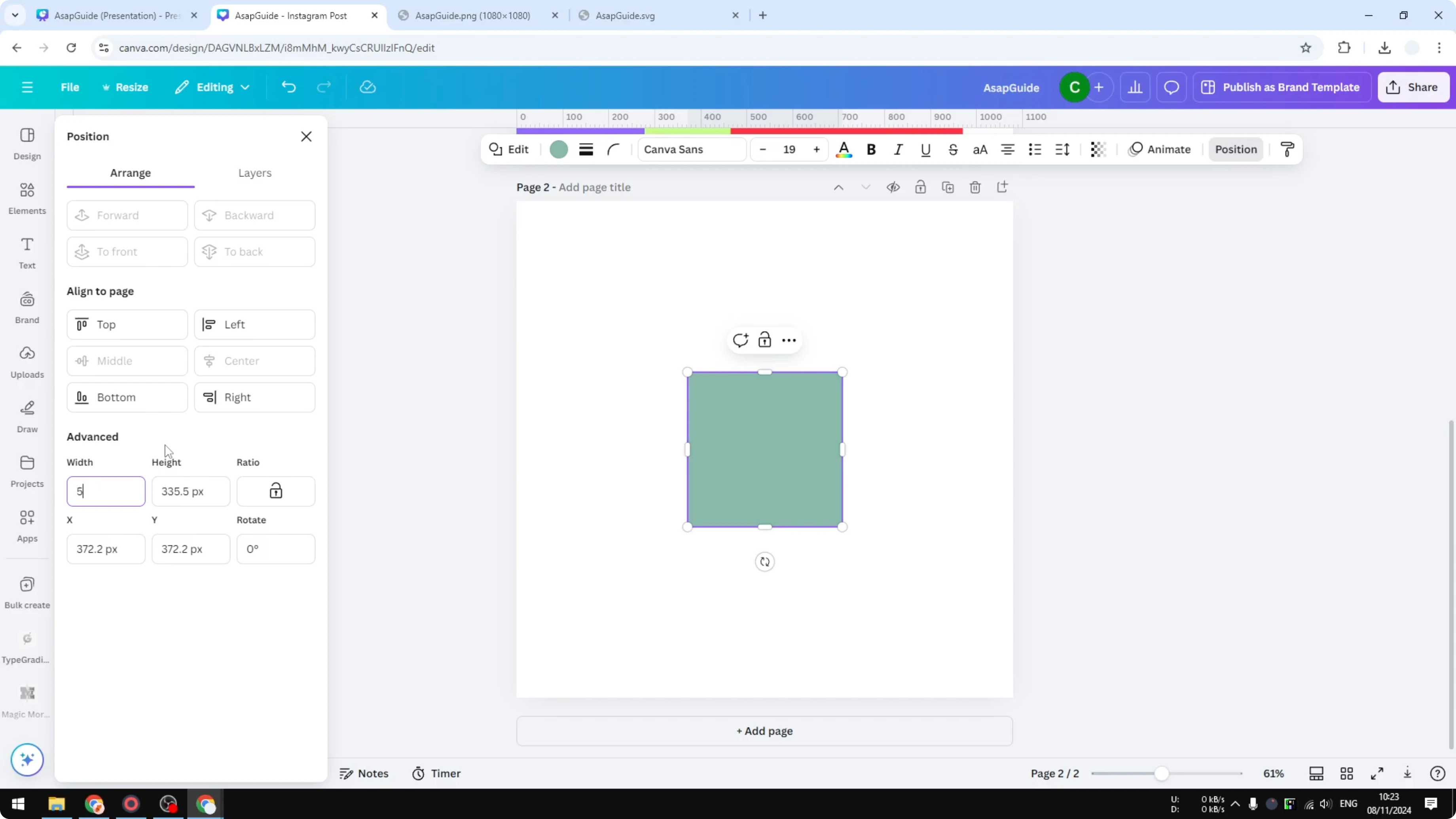 Screenshot from How to Resize Shapes in Canva at 96s