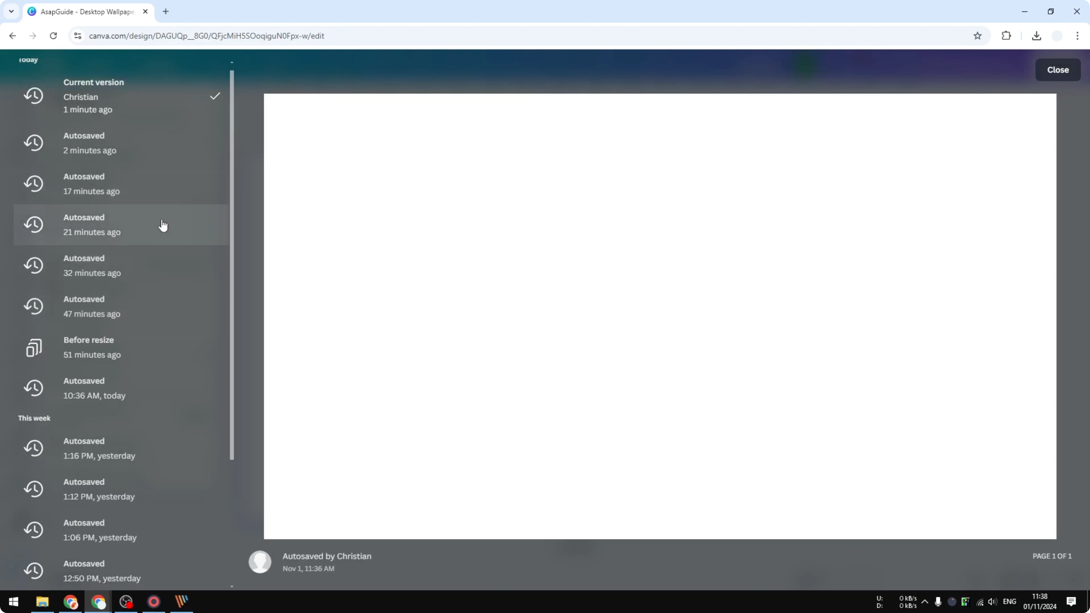 Screenshot from How to Review and Restore Older Versions of Canva Designs at 35s