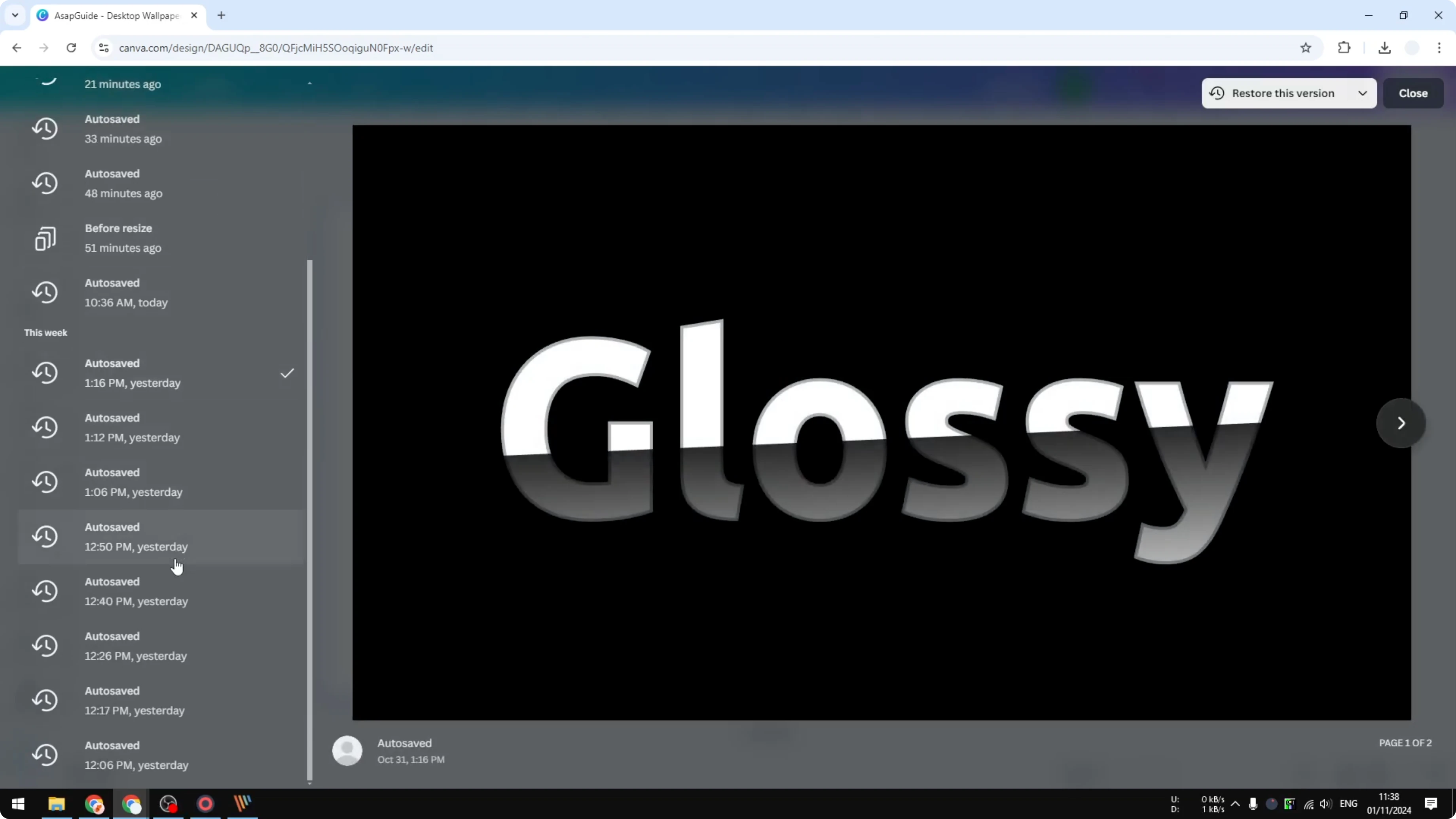 Screenshot from How to Review and Restore Older Versions of Canva Designs at 49s