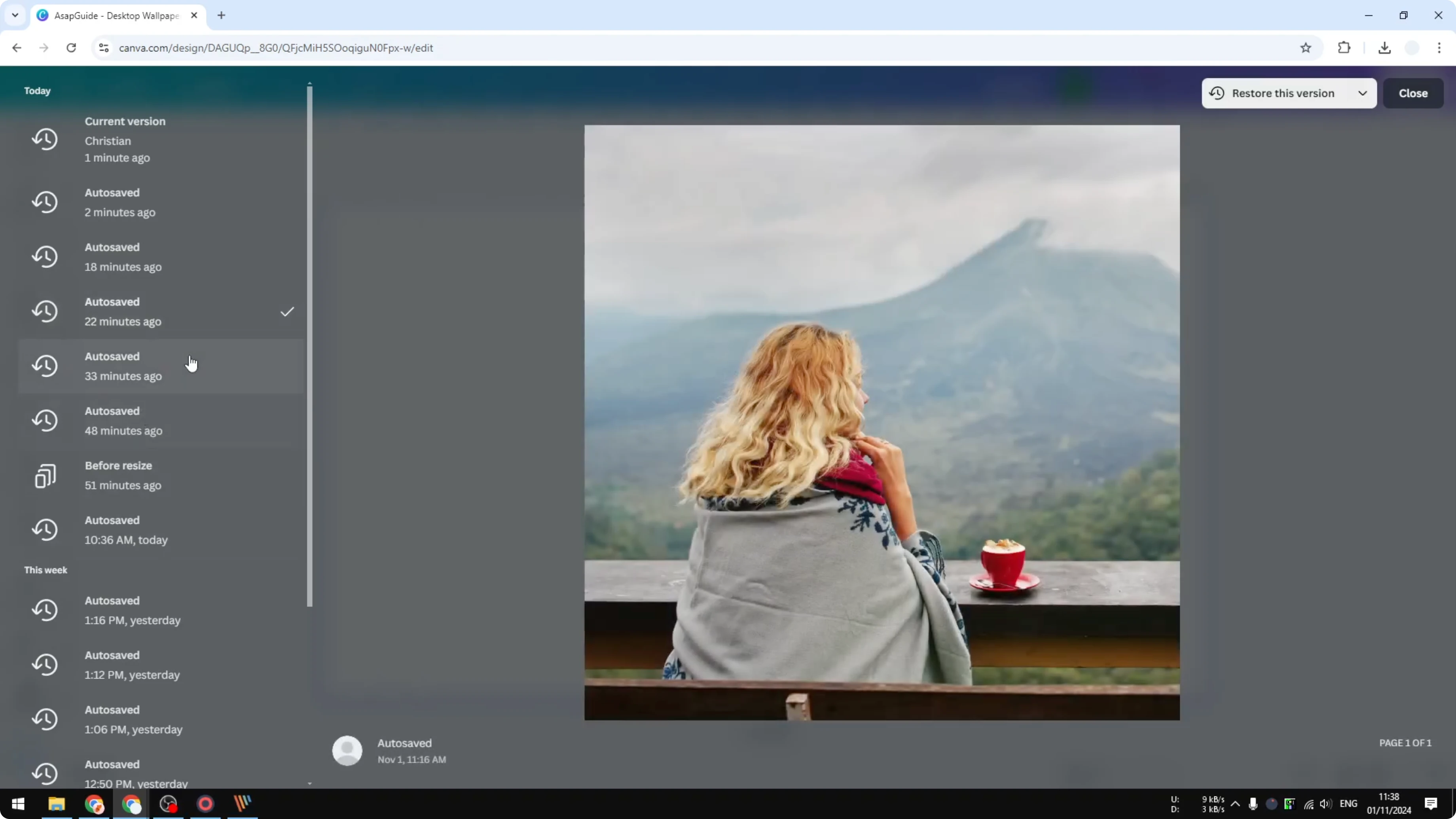 Screenshot from How to Review and Restore Older Versions of Canva Designs at 55s