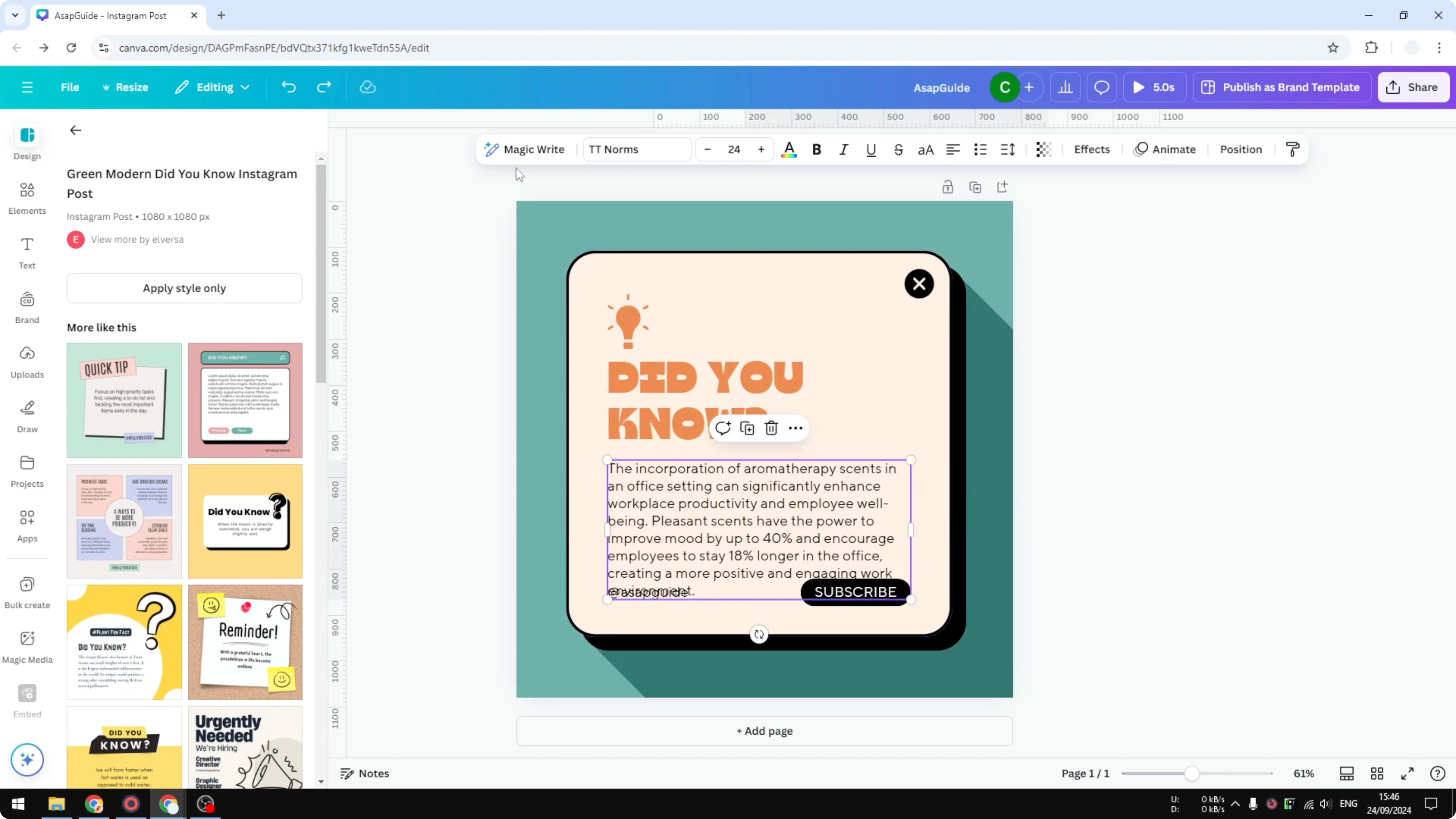 Screenshot from How to Use Rewrite Text Using AI in Canva at 41s