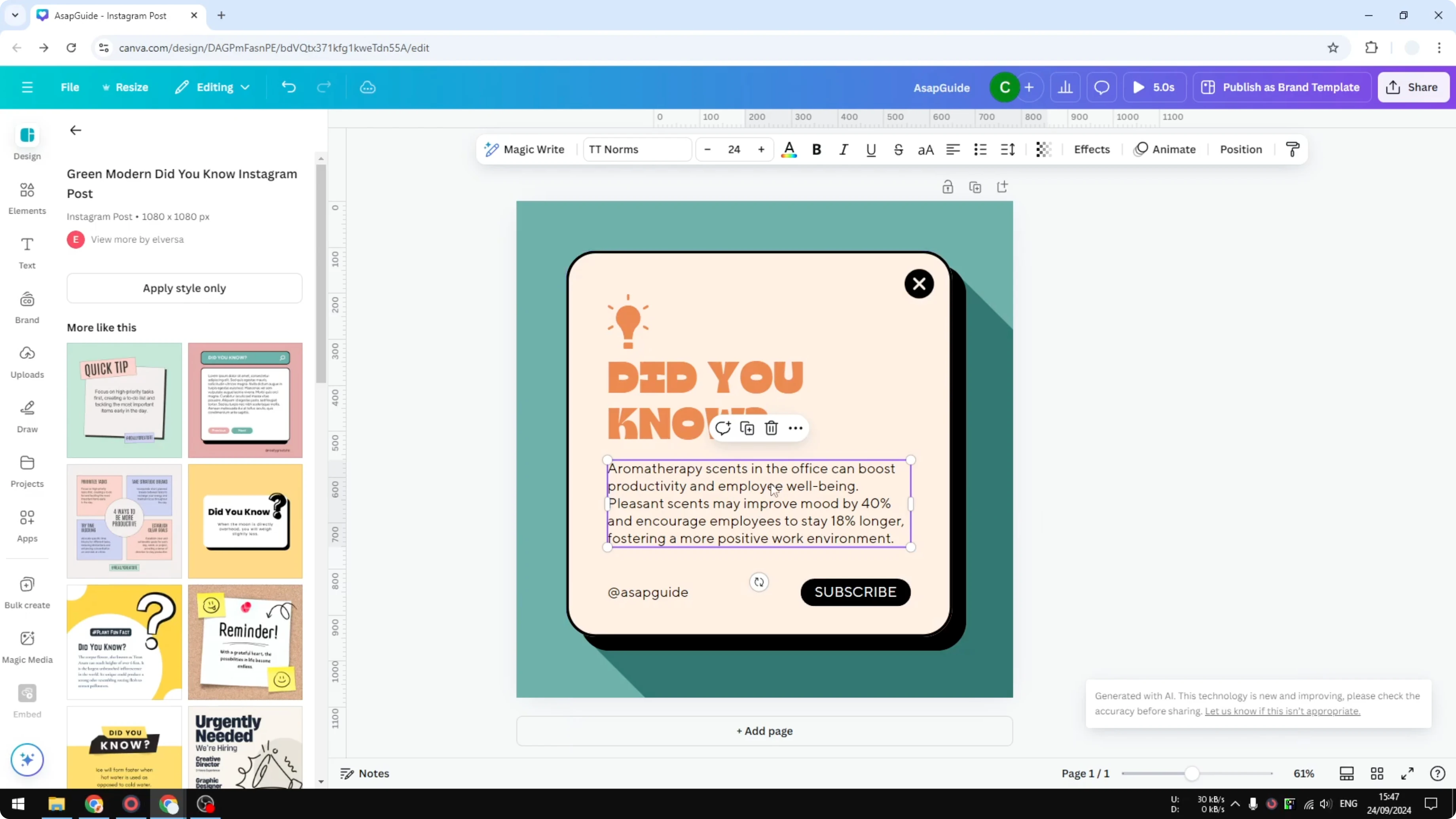 Screenshot from How to Use Rewrite Text Using AI in Canva at 83s