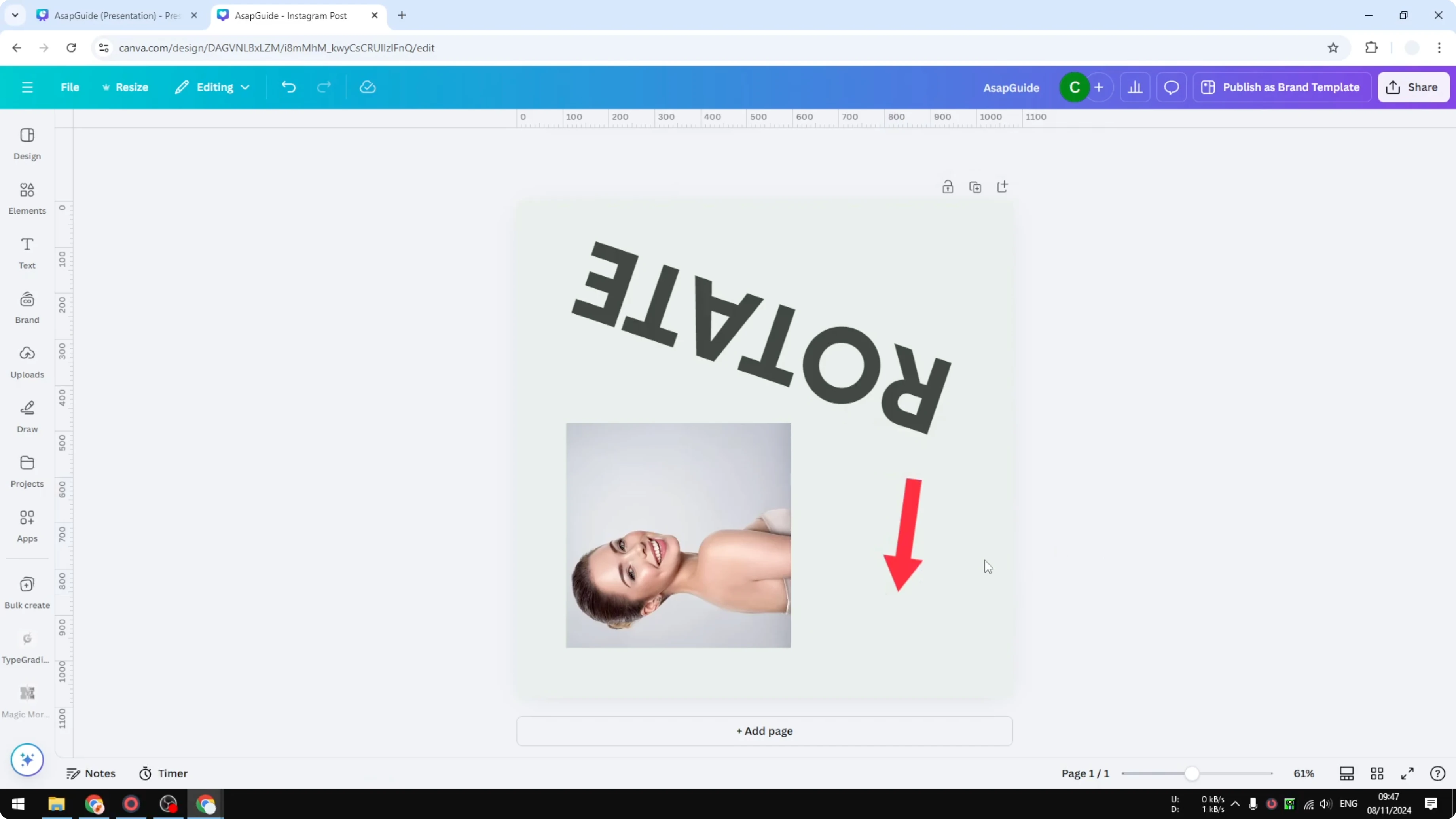 Screenshot from How to Rotate Elements in Canva at 103s