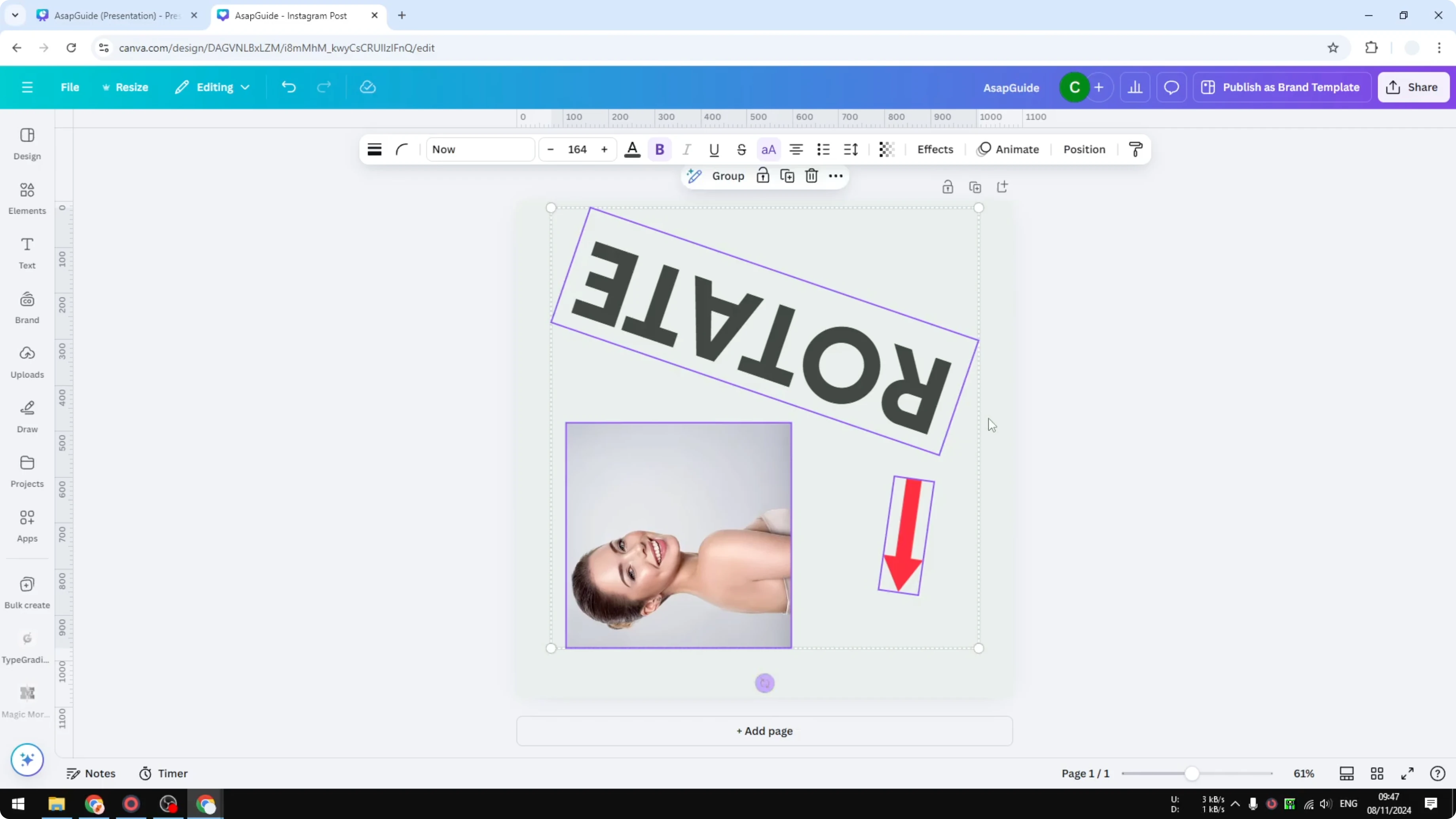 Screenshot from How to Rotate Elements in Canva at 125s