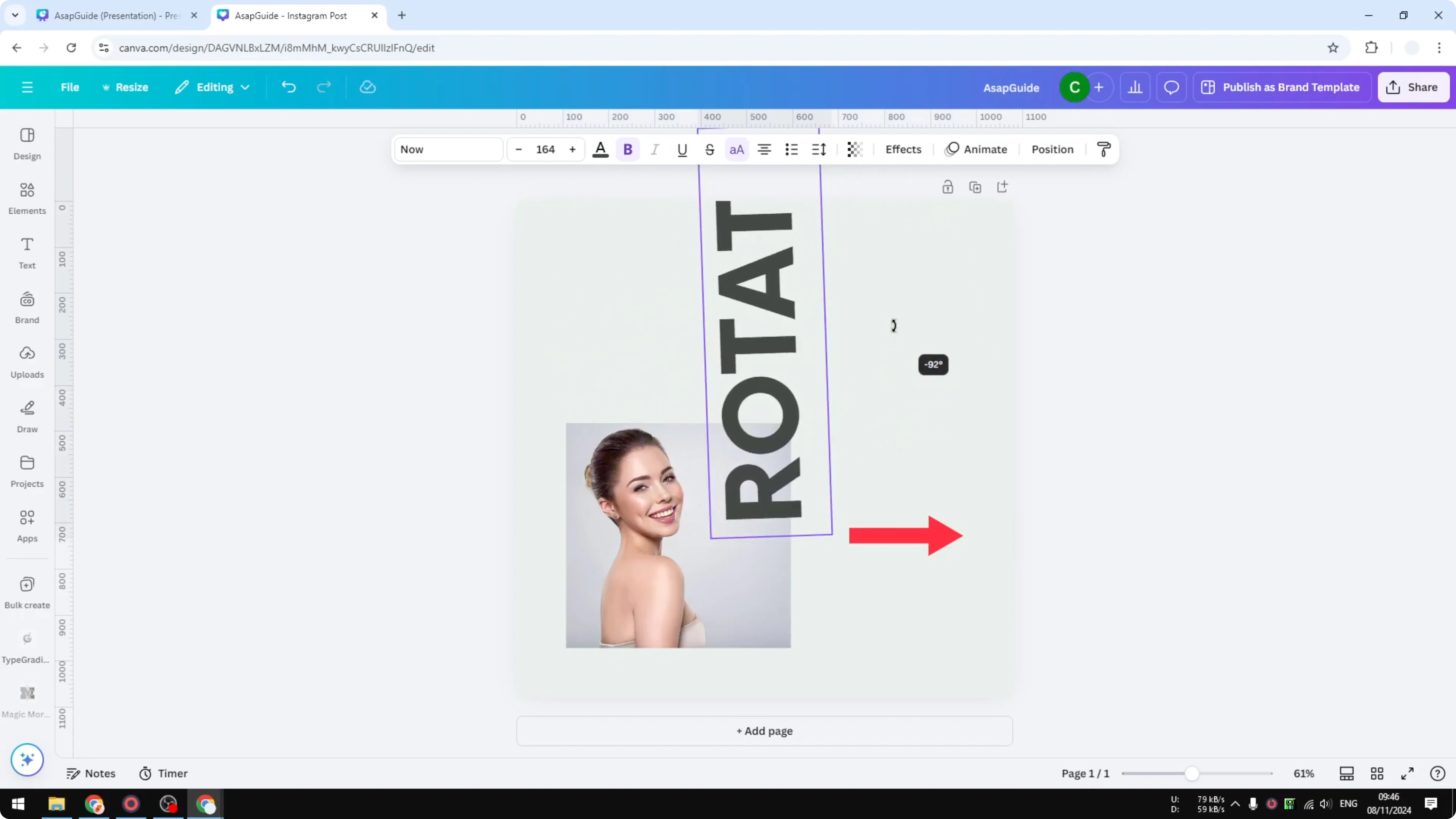 Screenshot from How to Rotate Elements in Canva at 36s