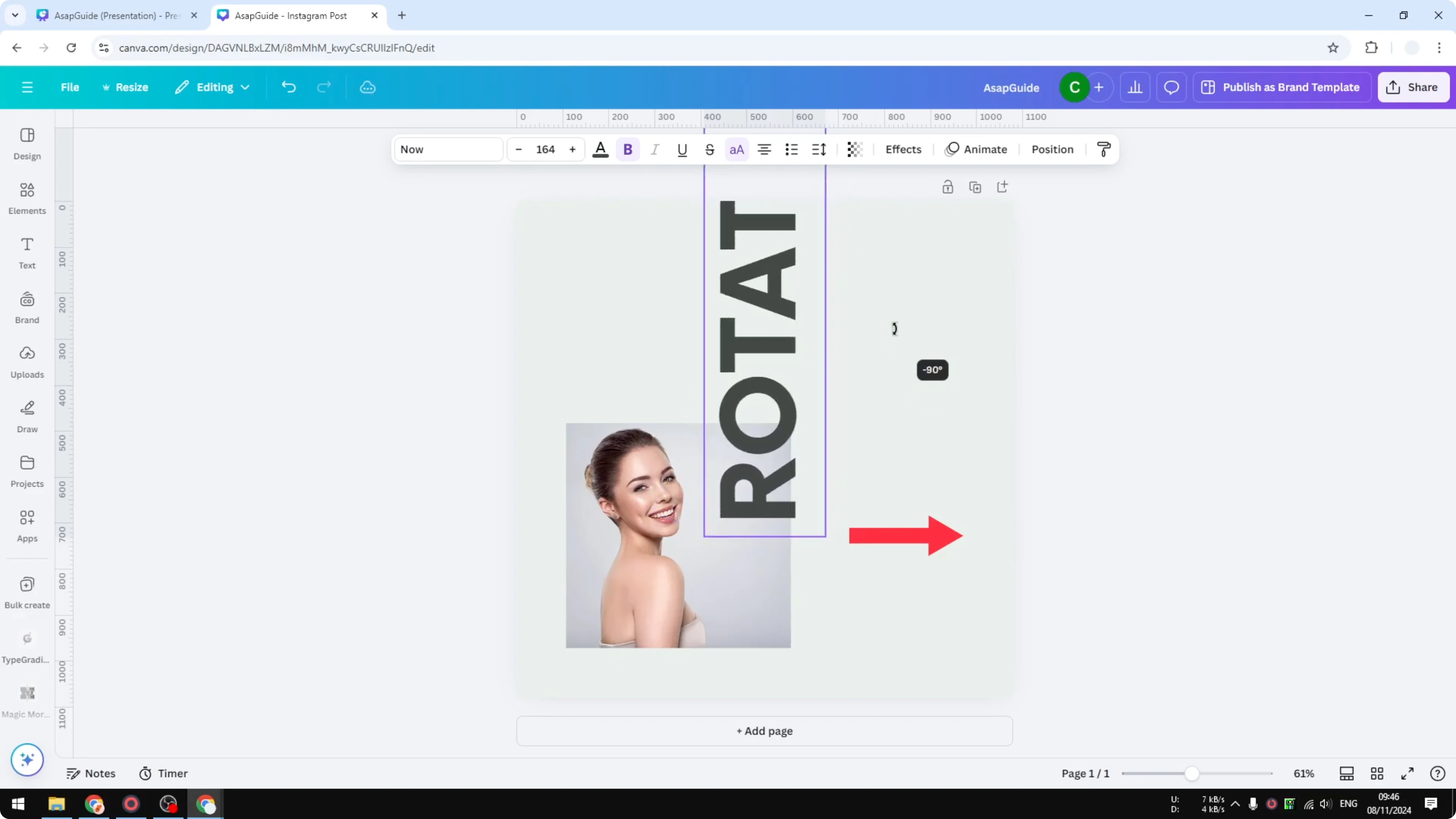 Screenshot from How to Rotate Elements in Canva at 43s