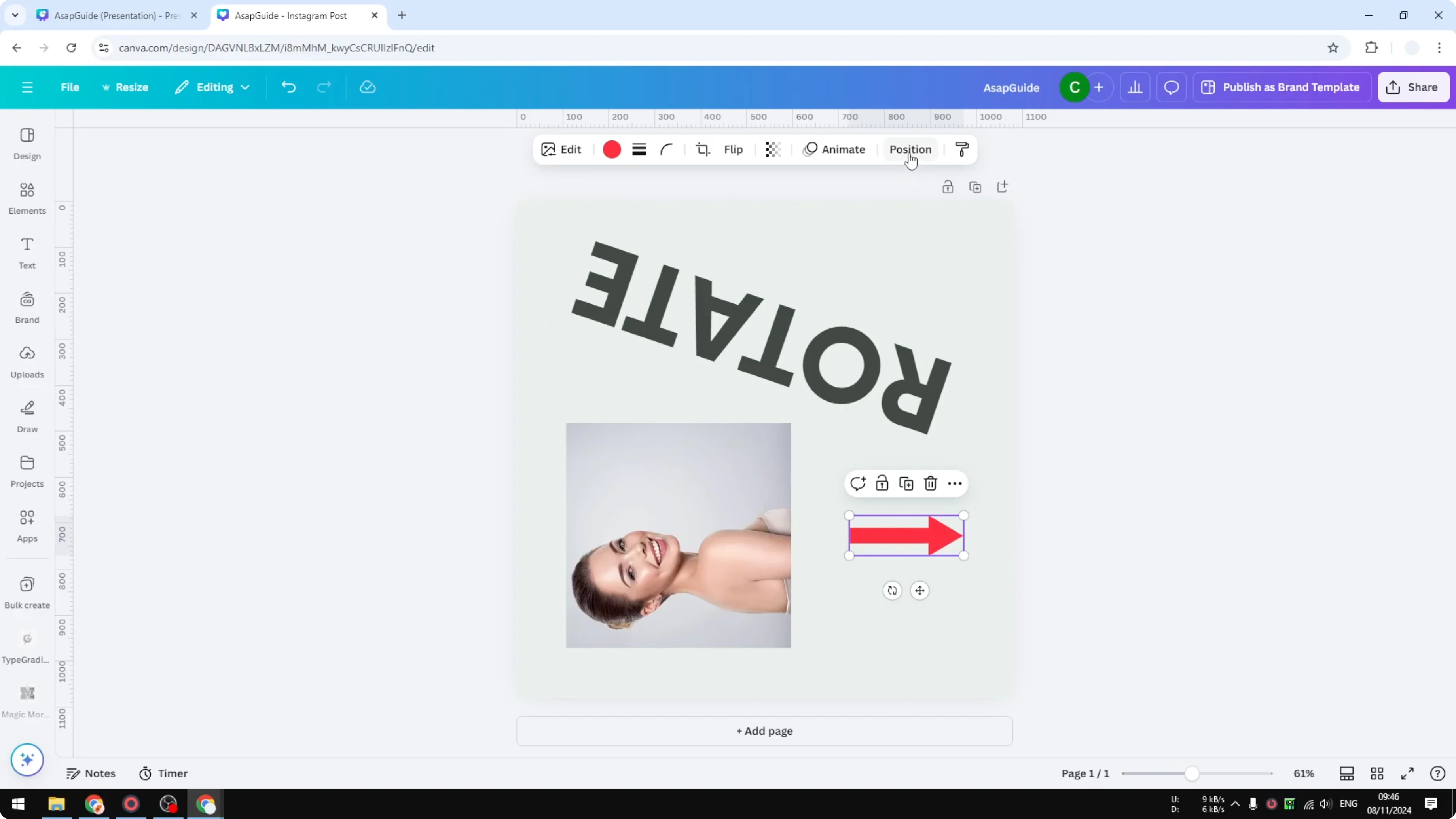 Screenshot from How to Rotate Elements in Canva at 80s
