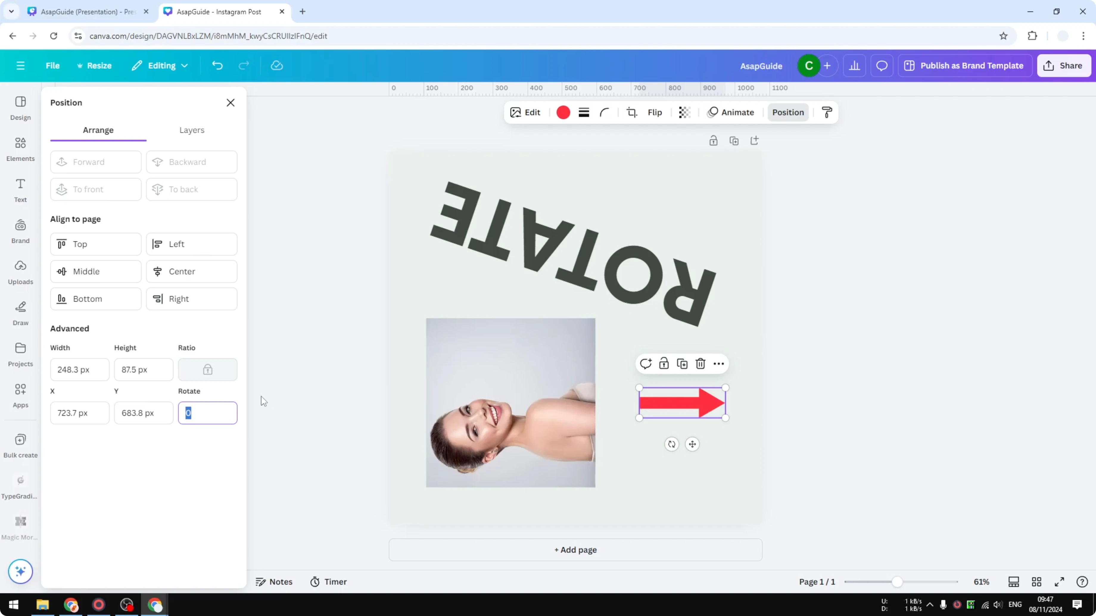 Screenshot from How to Rotate Elements in Canva at 90s