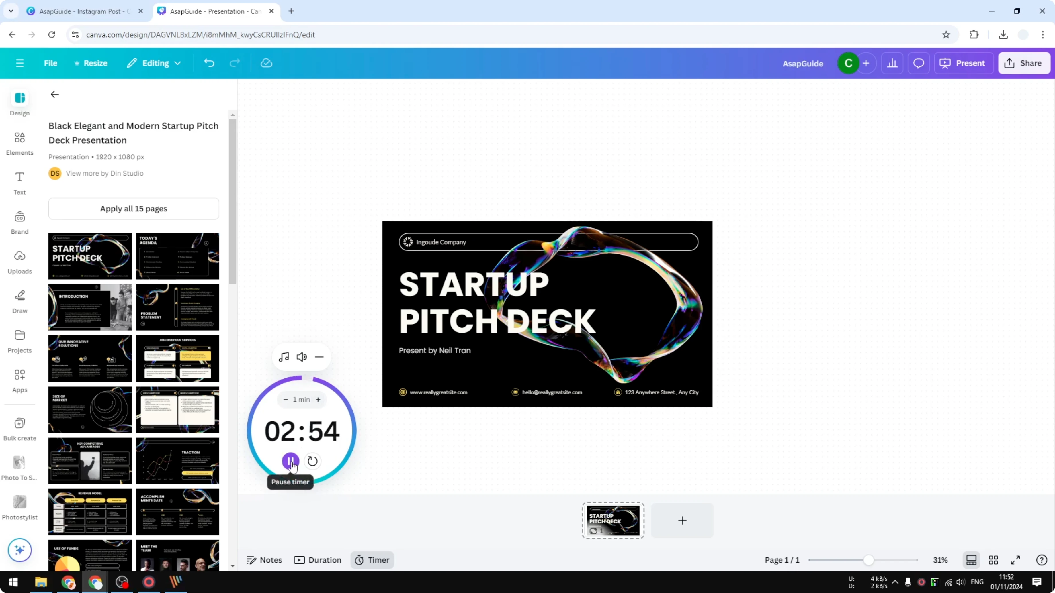Screenshot from How to Set a Timer in Canva Whiteboard at 44s