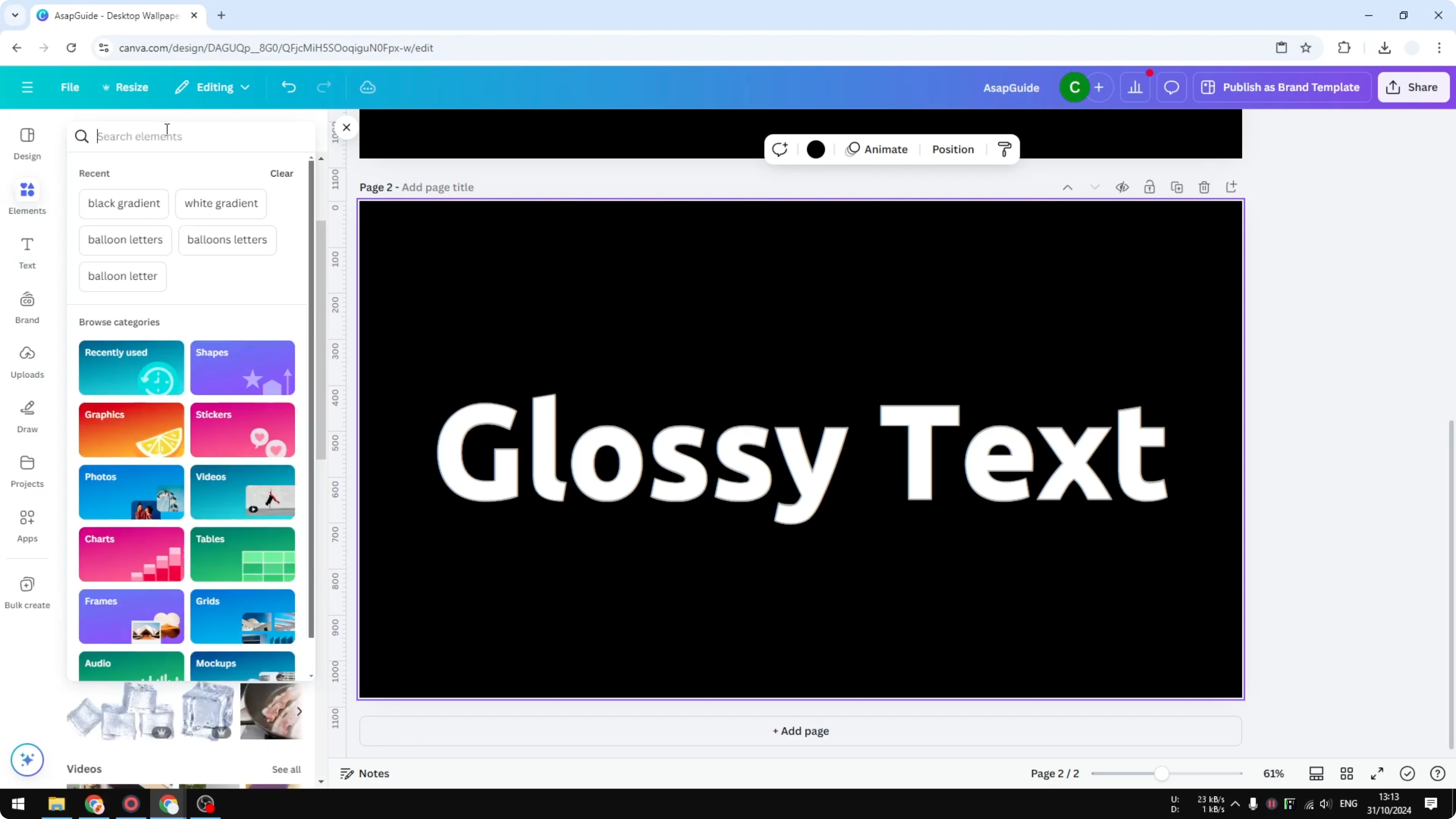 Screenshot from How to Create a Simple Glossy Text Effect in Canva at 59s