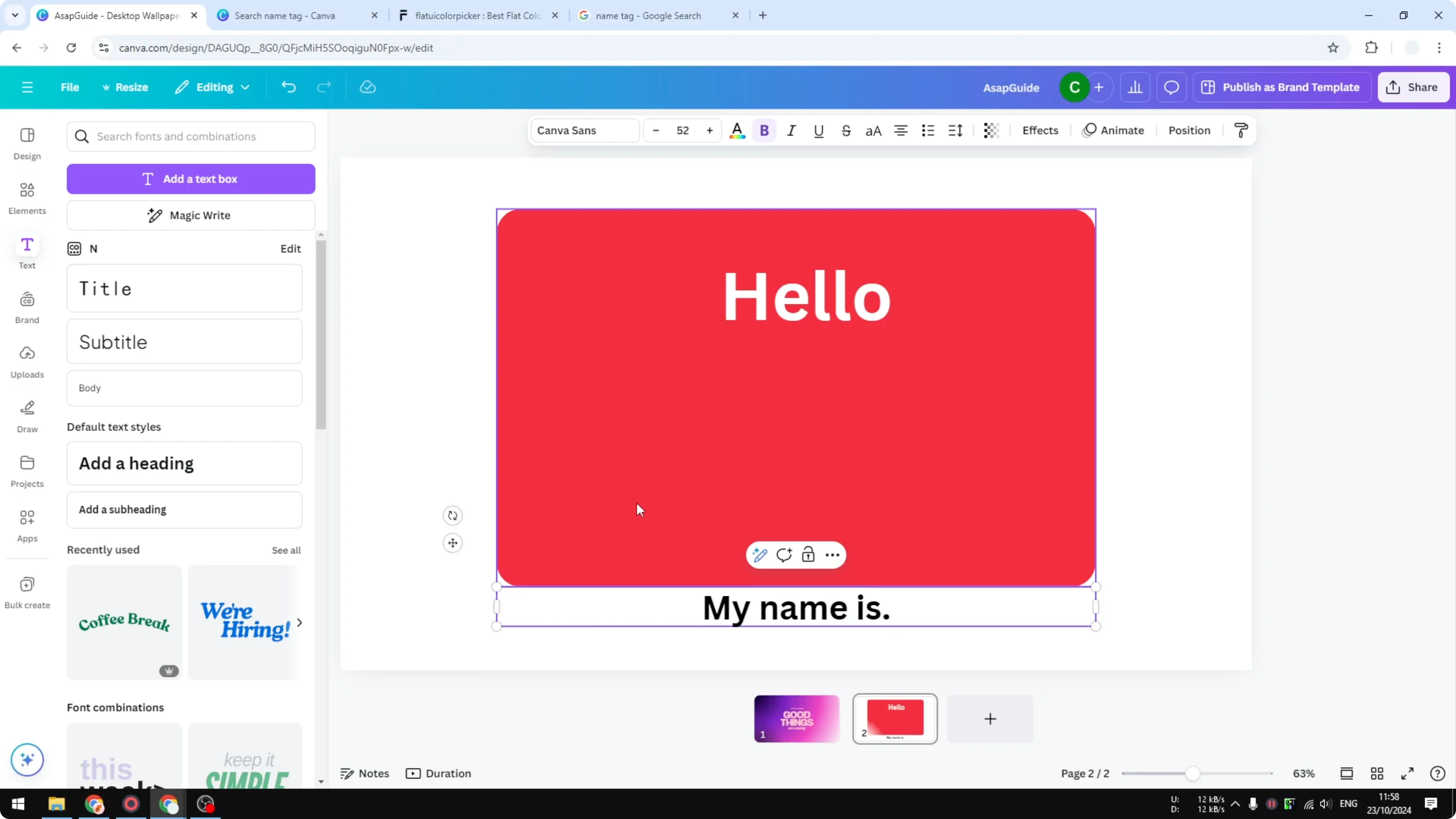 Screenshot from How to Make a Simple Name Tag in Canva at 116s