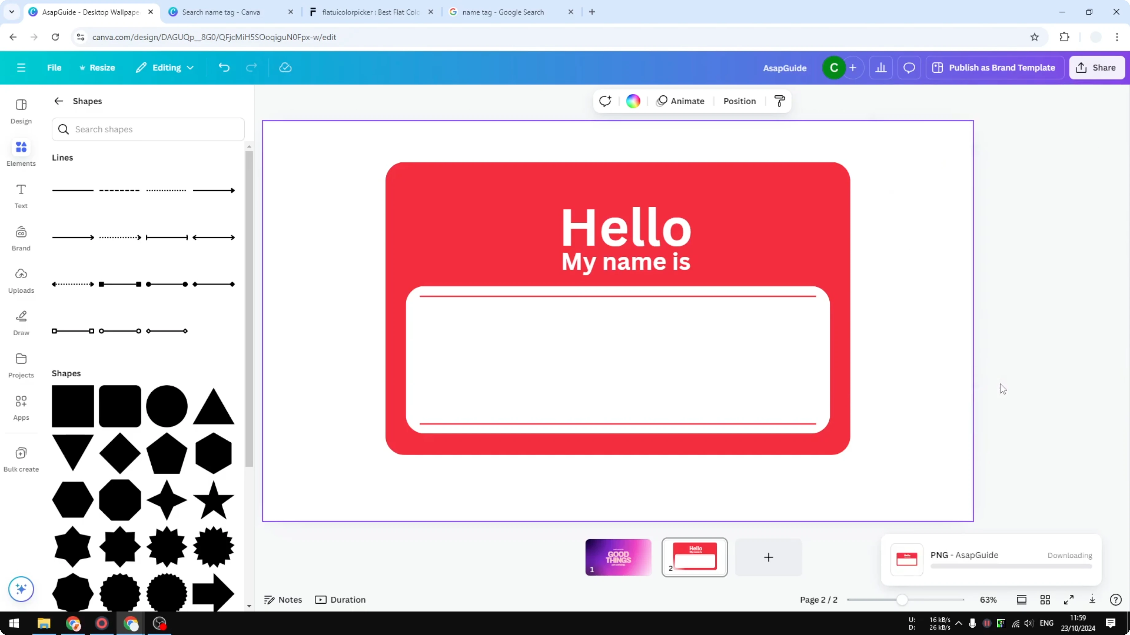 Screenshot from How to Make a Simple Name Tag in Canva at 216s
