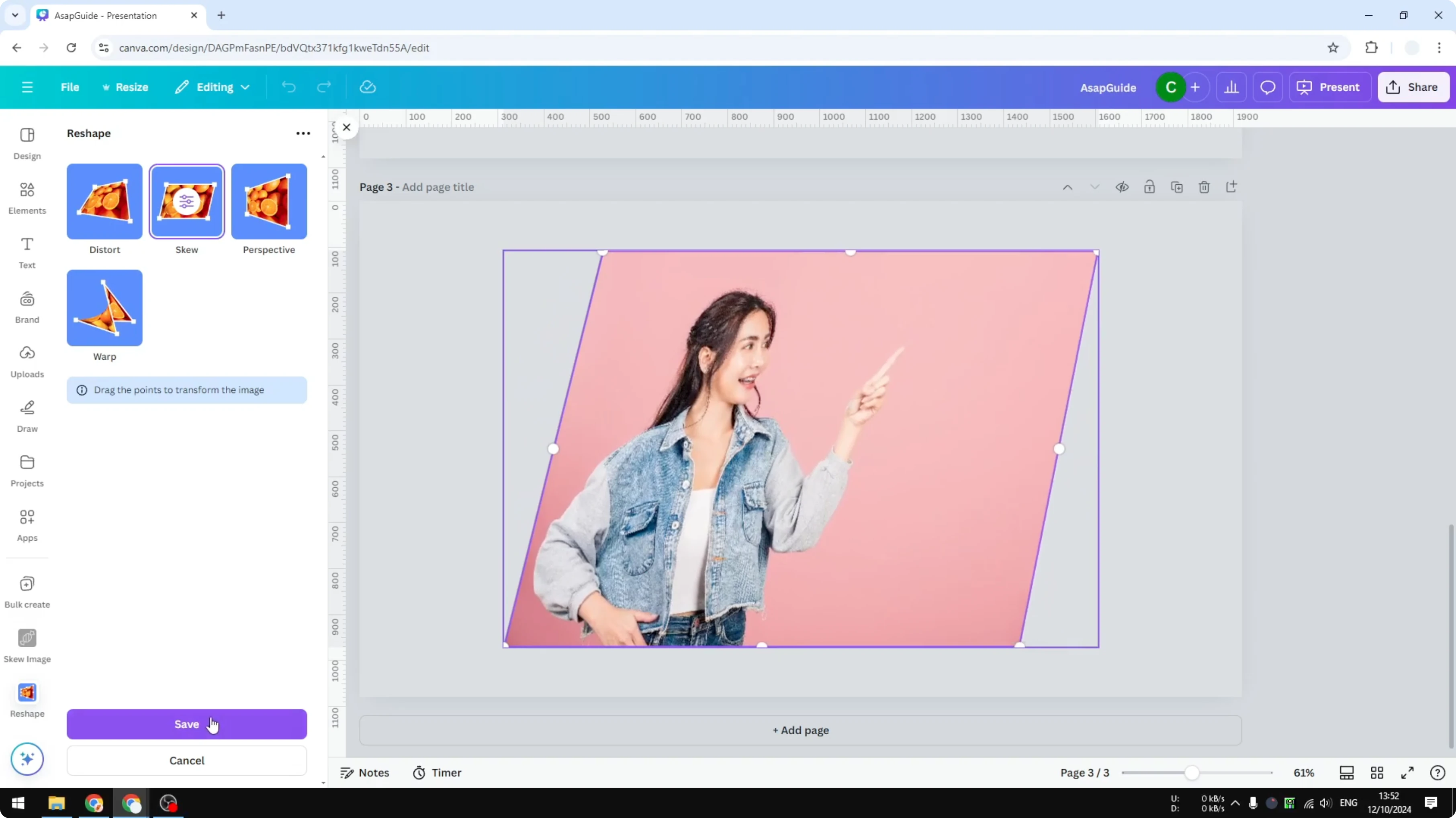 Screenshot from How to Skew Image in Canva at 172s
