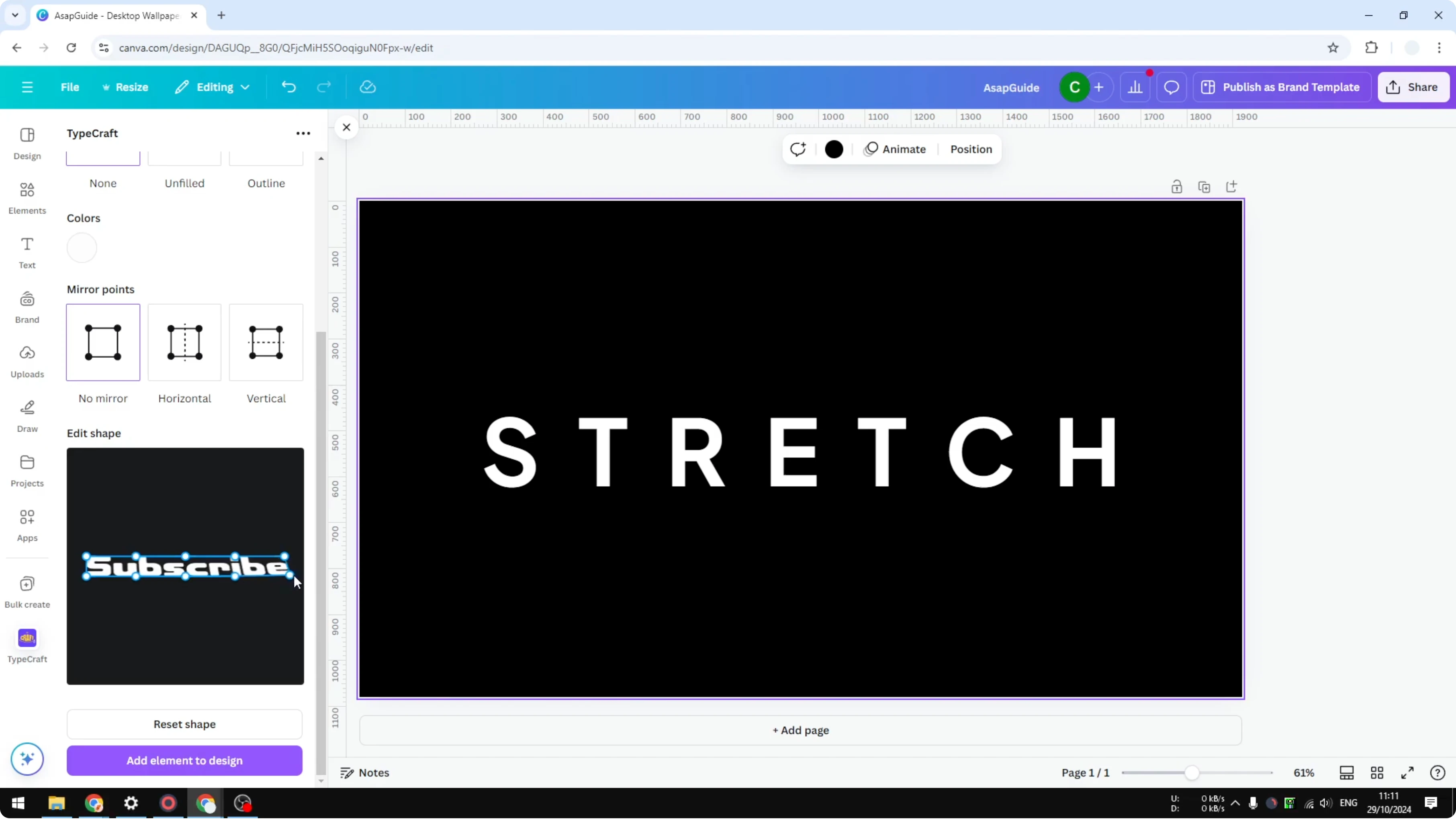 Screenshot from How to Stretch Letters in Canva at 127s