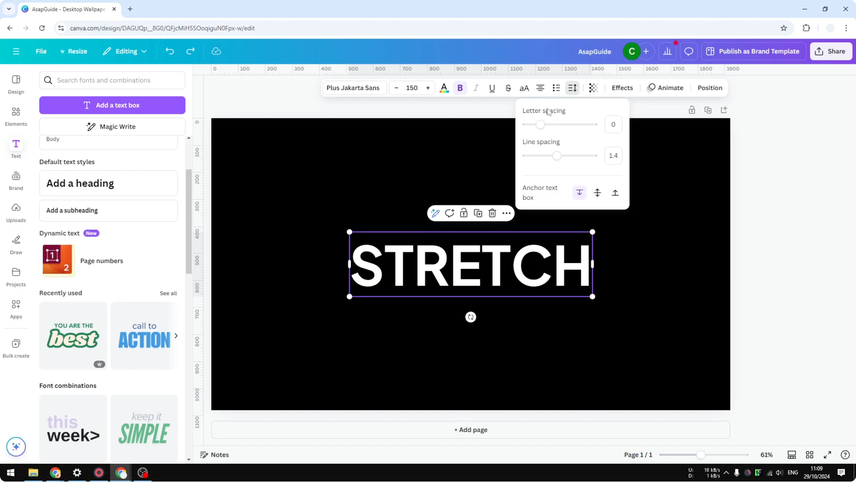 Screenshot from How to Stretch Letters in Canva at 27s