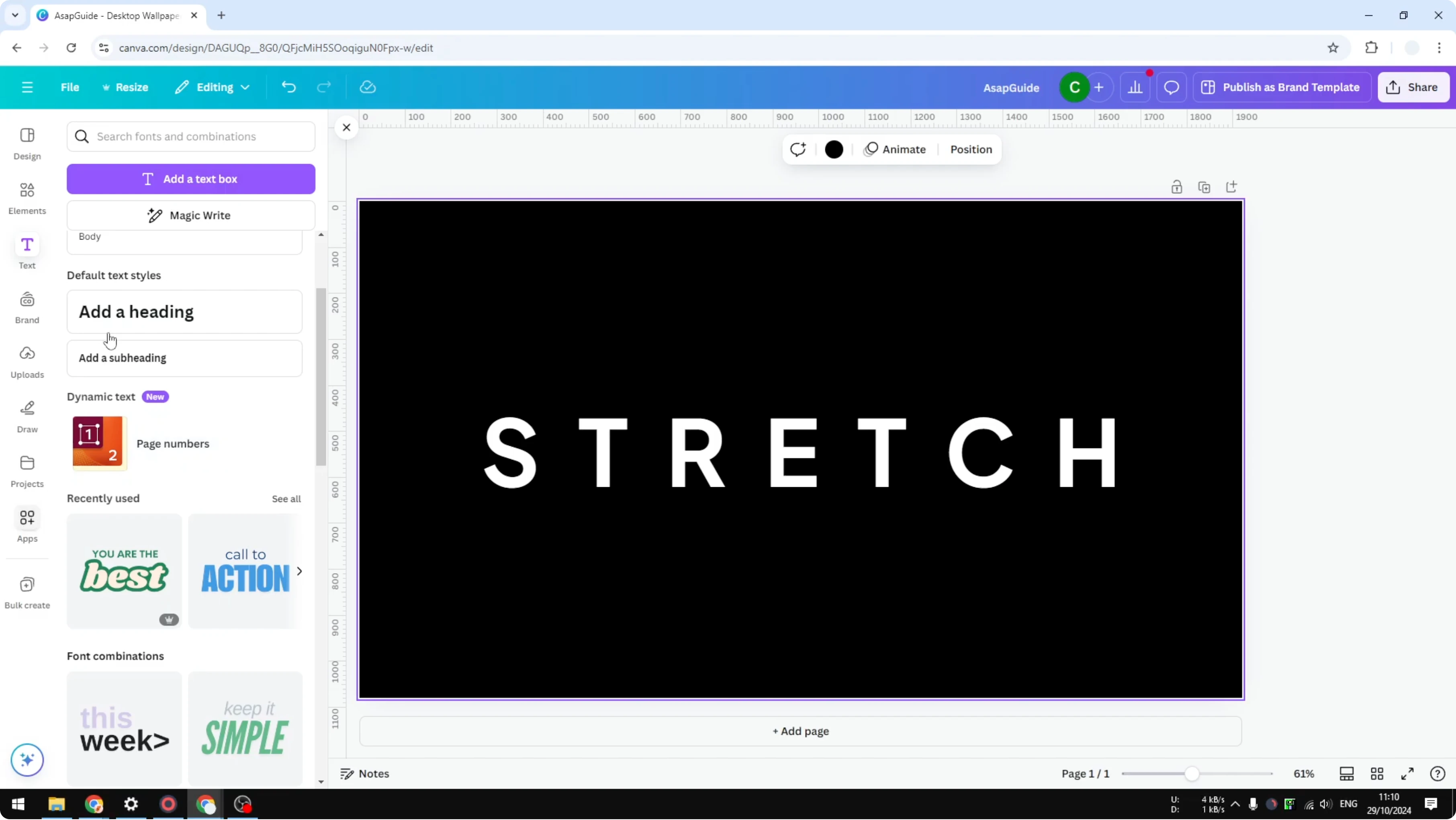 Screenshot from How to Stretch Letters in Canva at 72s
