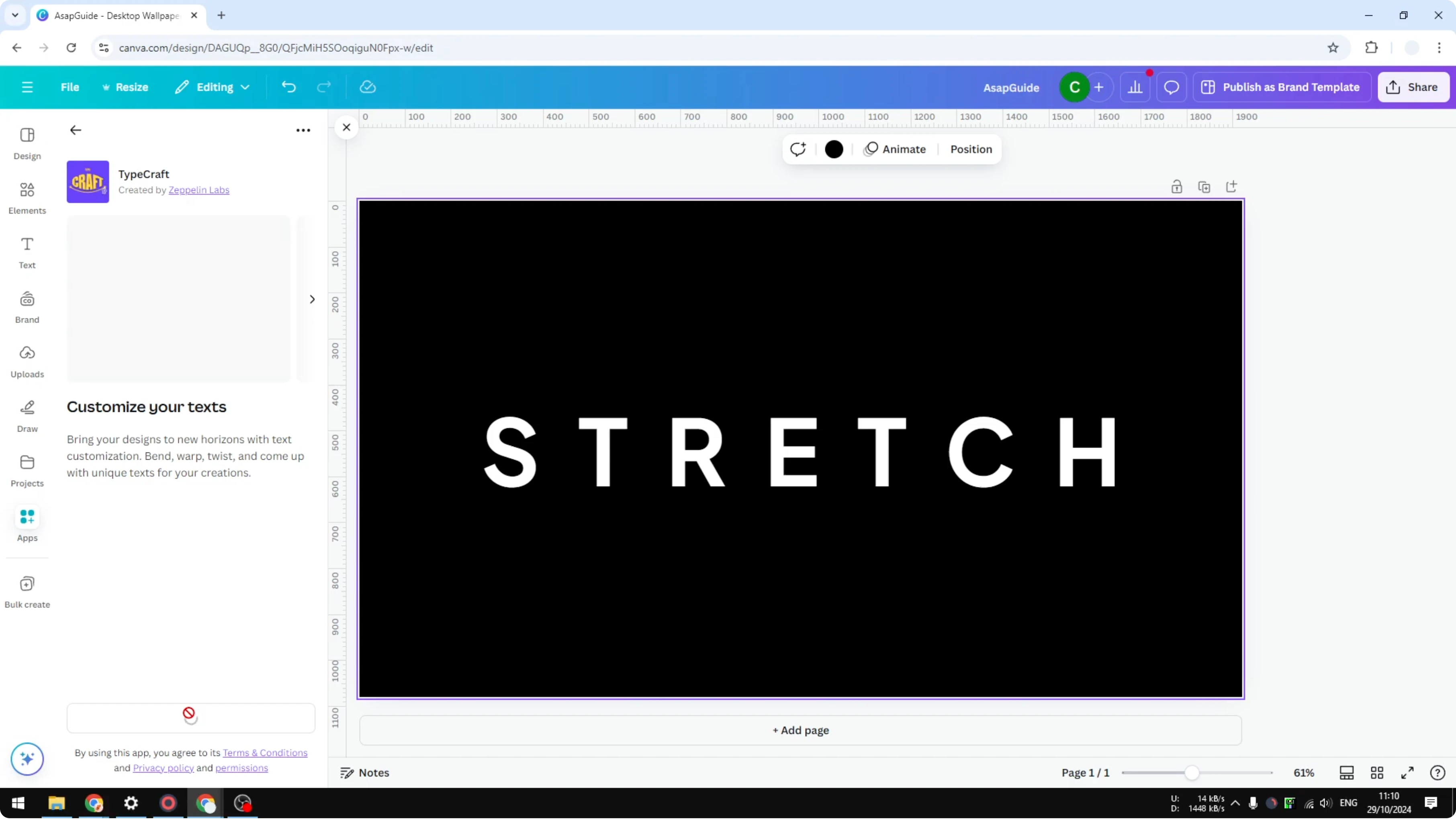Screenshot from How to Stretch Letters in Canva at 83s