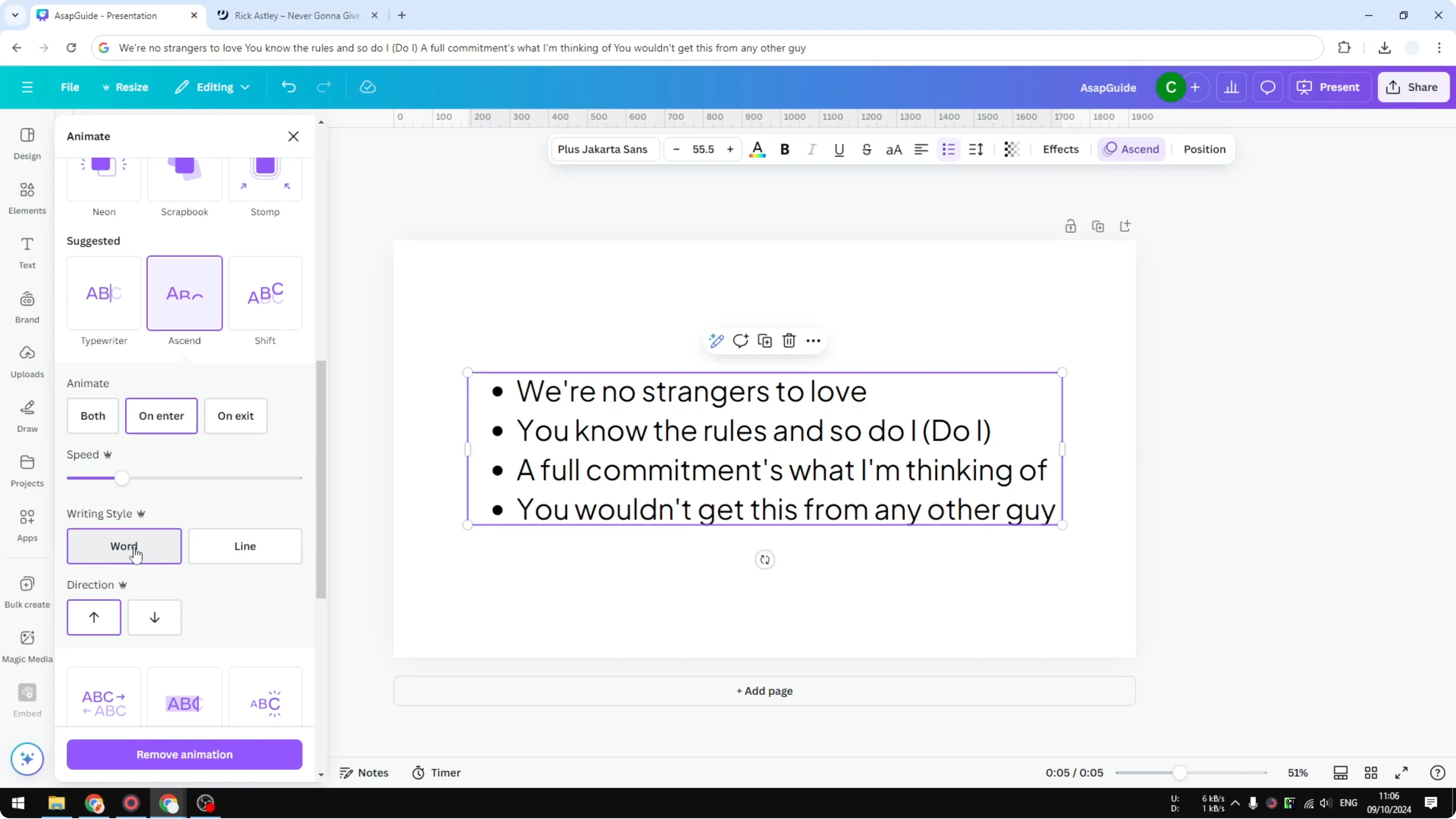 Screenshot from How to Make Text Animate Line by Line in Canva at 110s