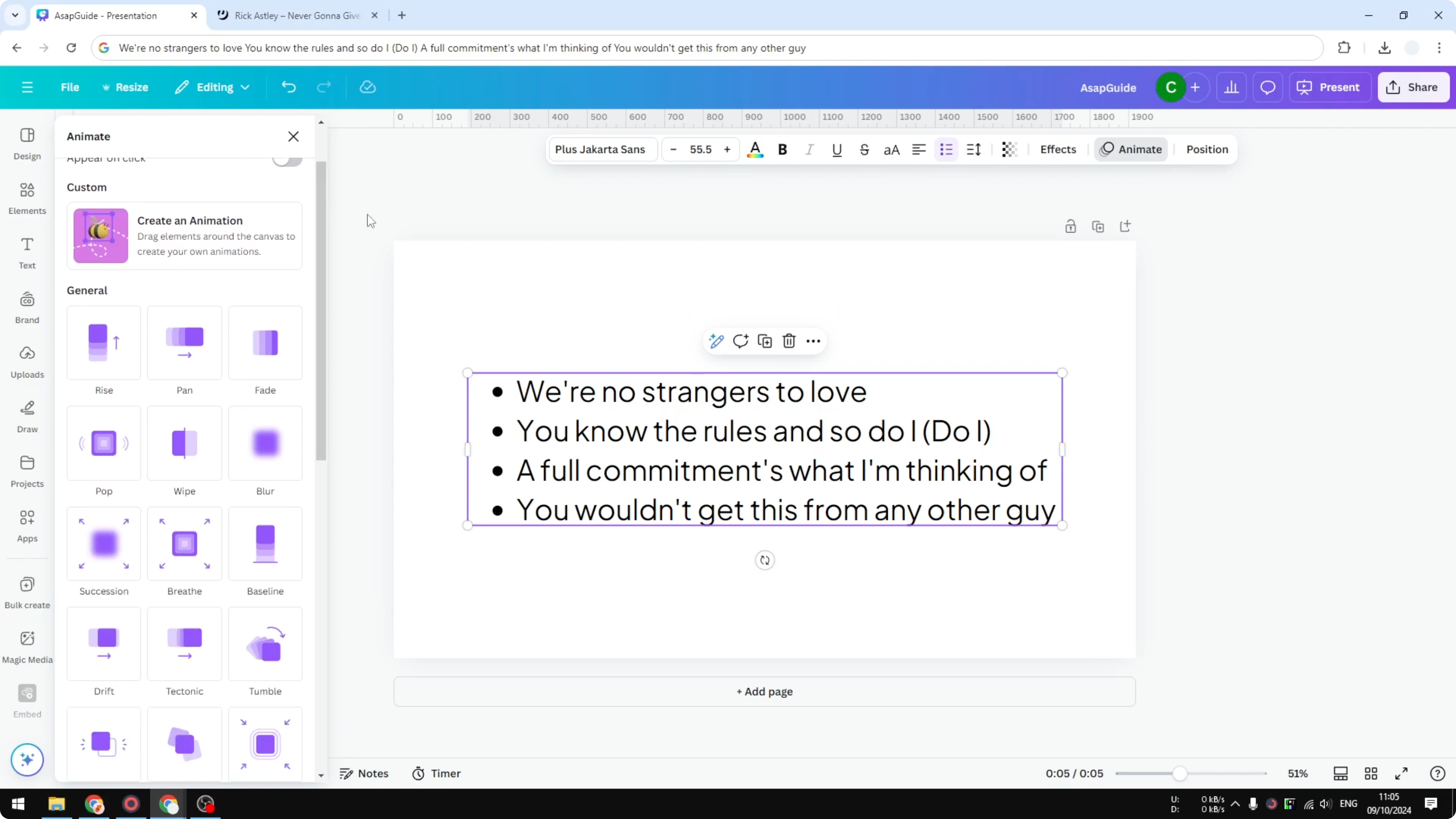 Screenshot from How to Make Text Animate Line by Line in Canva at 50s