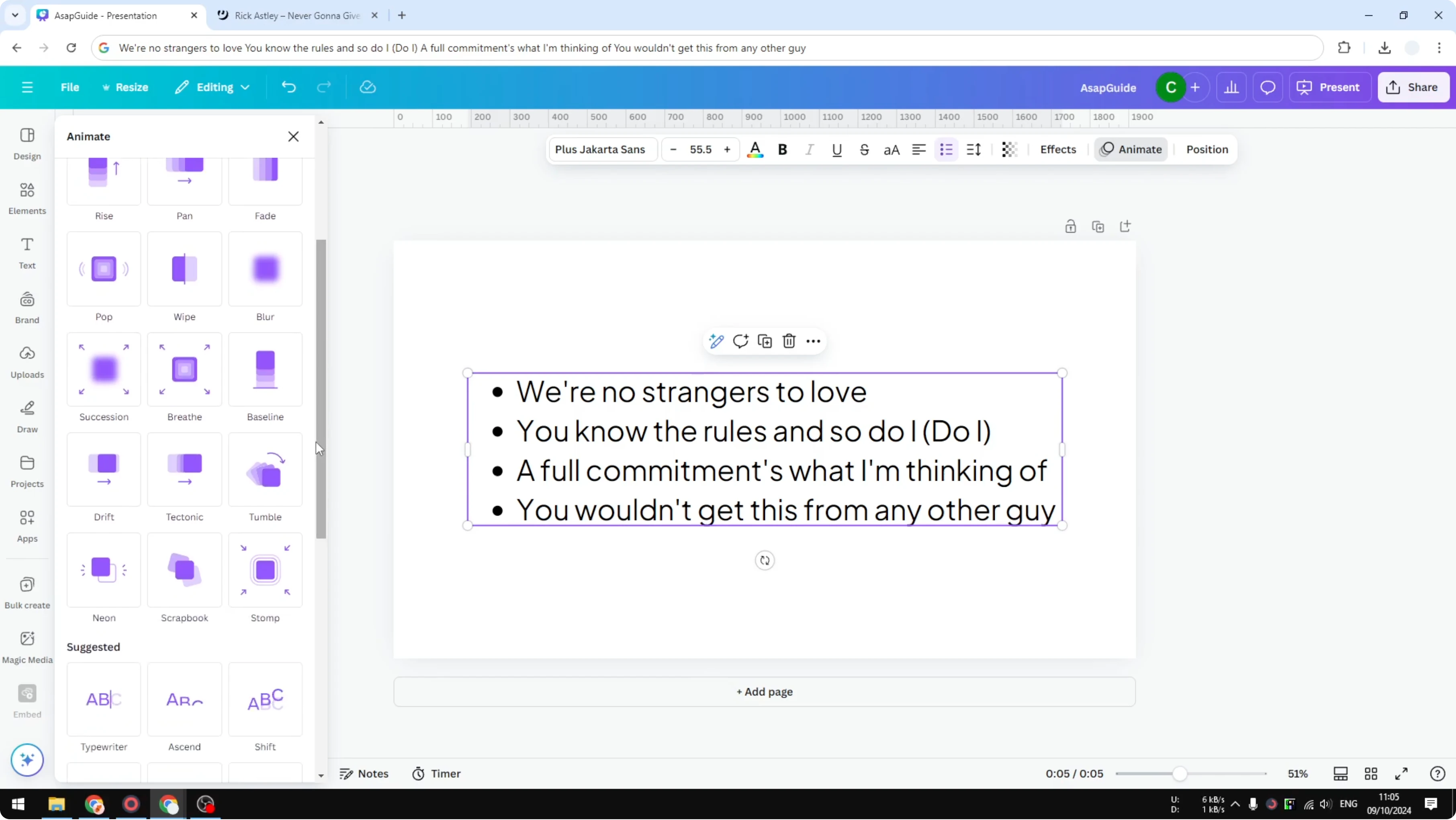 Screenshot from How to Make Text Animate Line by Line in Canva at 55s