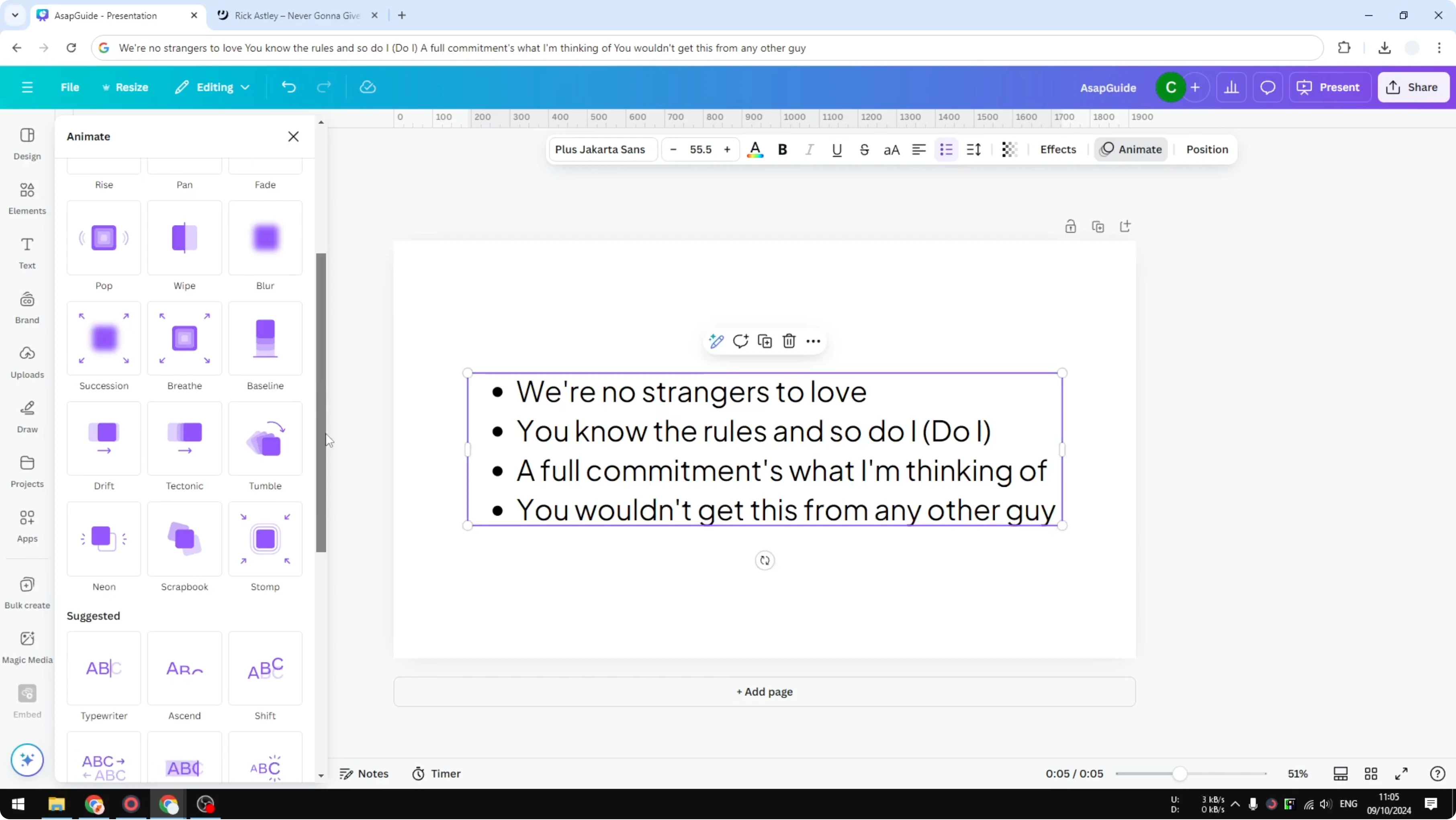 Screenshot from How to Make Text Animate Line by Line in Canva at 59s