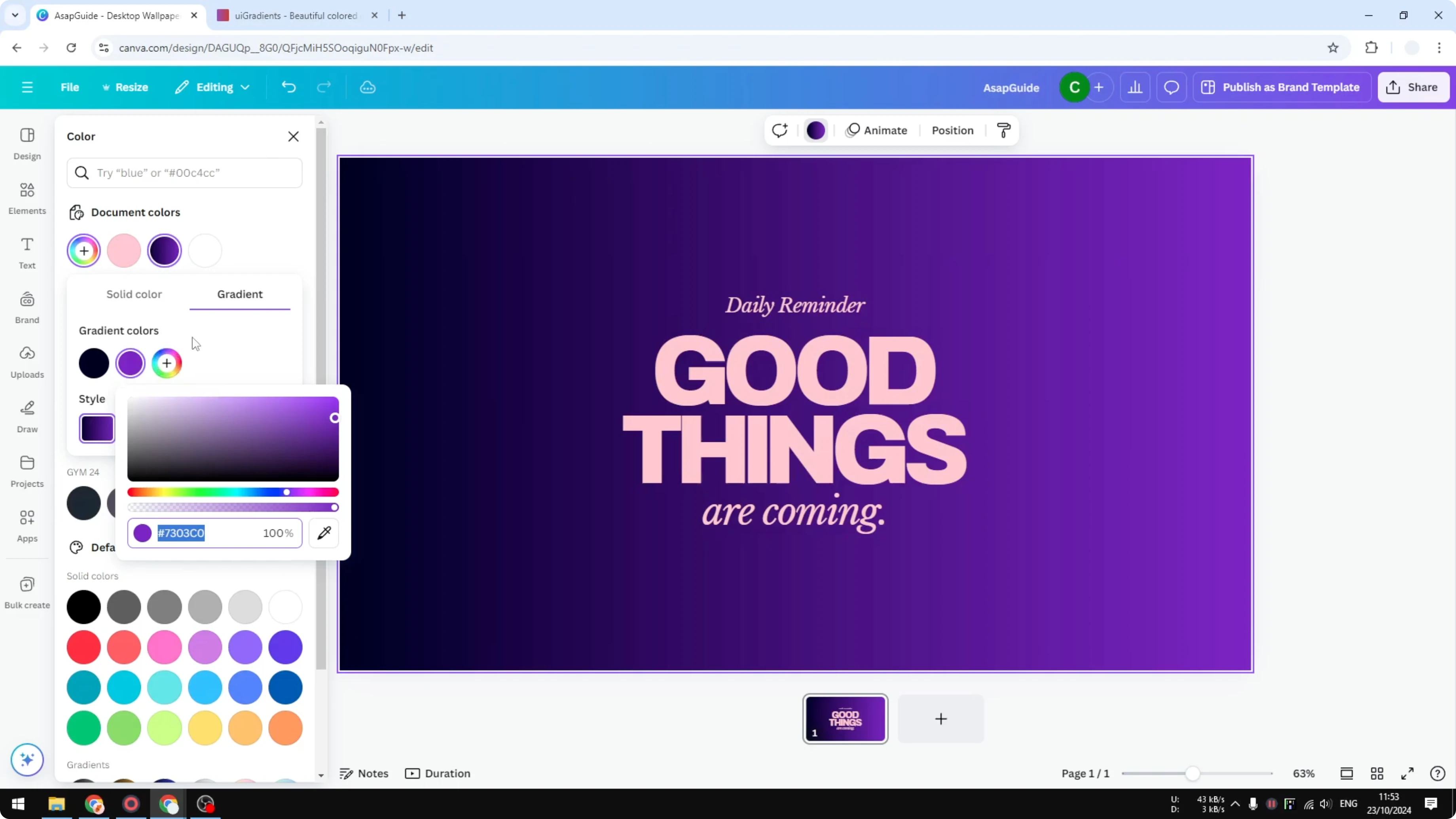Screenshot from How to Make Three Color Gradient in Canva at 104s