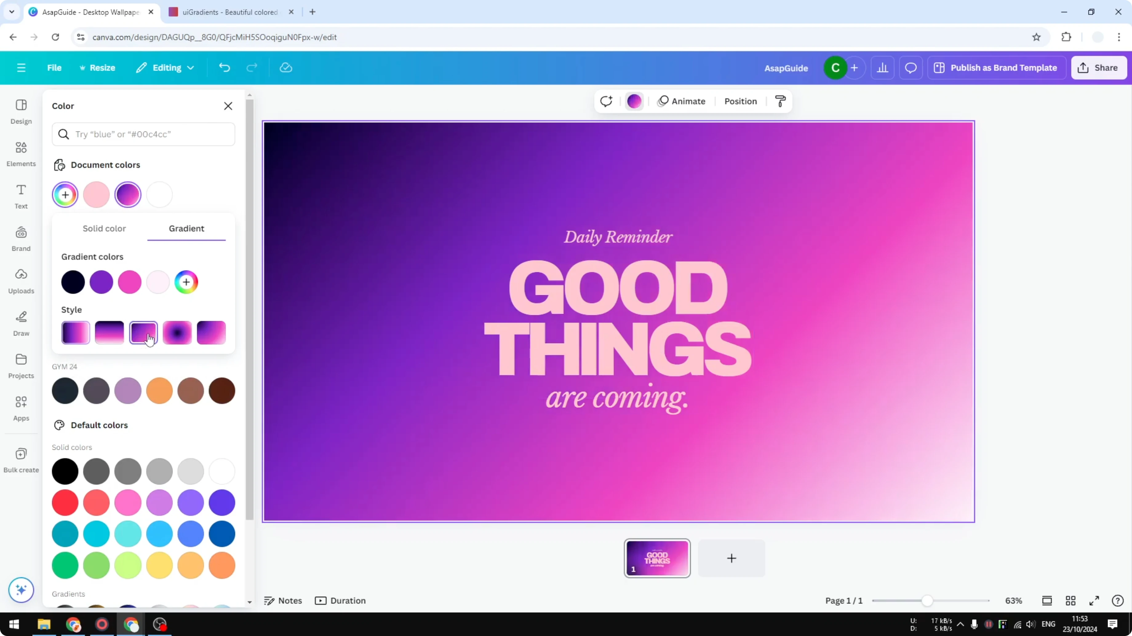 Screenshot from How to Make Three Color Gradient in Canva at 123s
