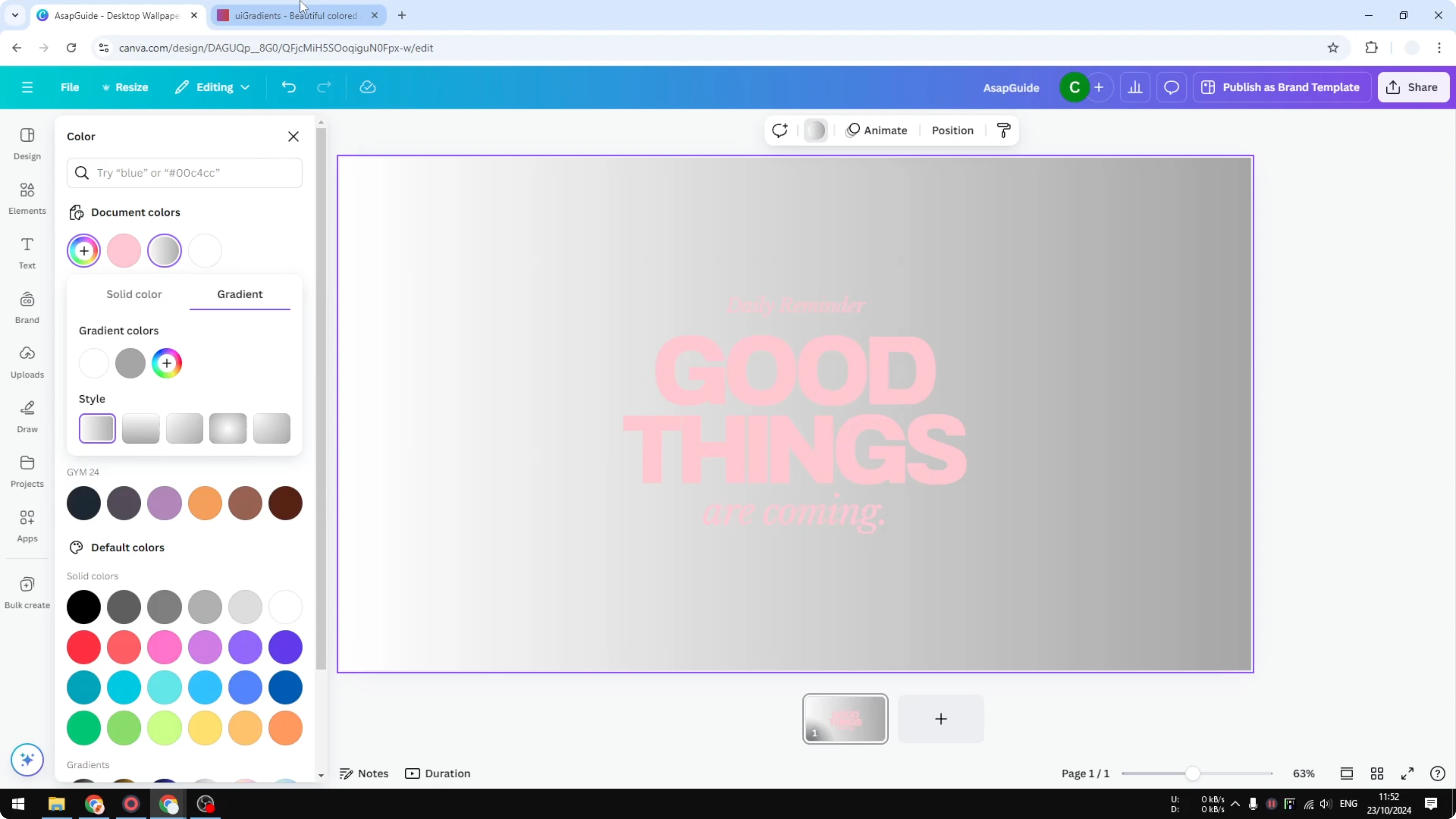 Screenshot from How to Make Three Color Gradient in Canva at 62s