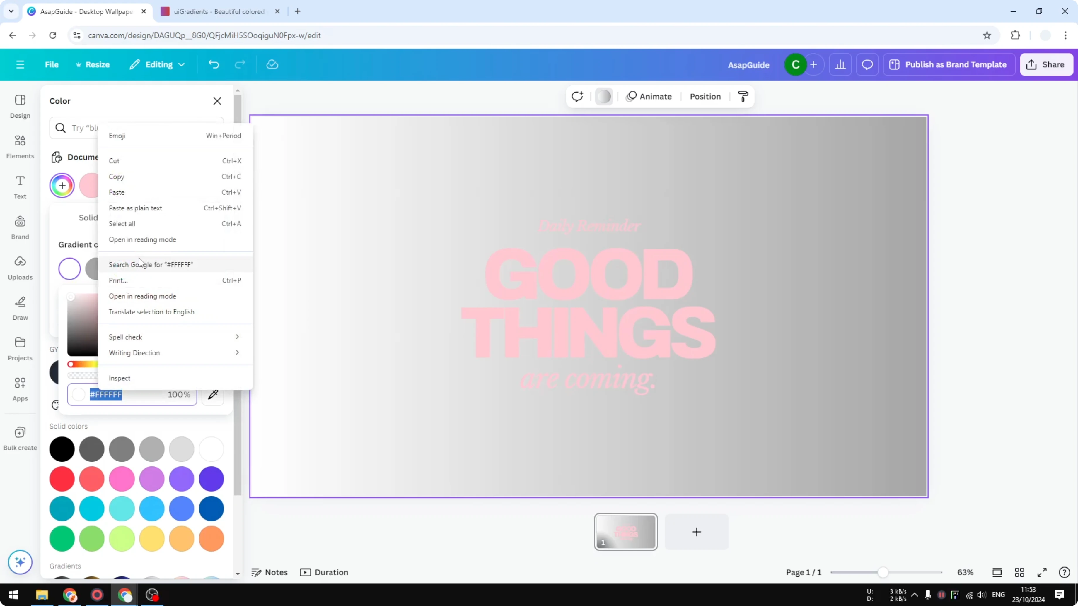 Screenshot from How to Make Three Color Gradient in Canva at 93s