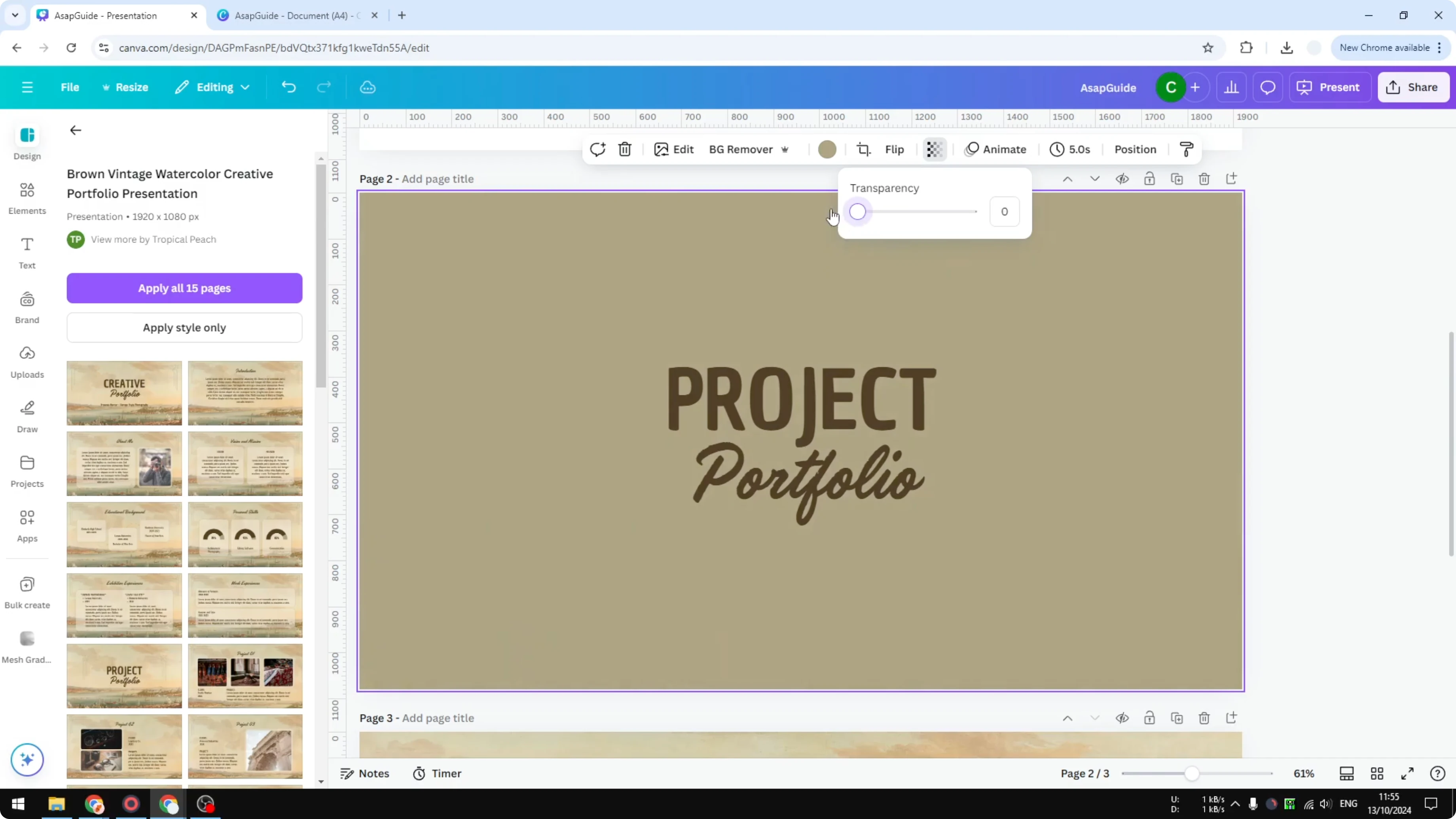 Screenshot from How to Make a Translucent Background in Canva at 51s