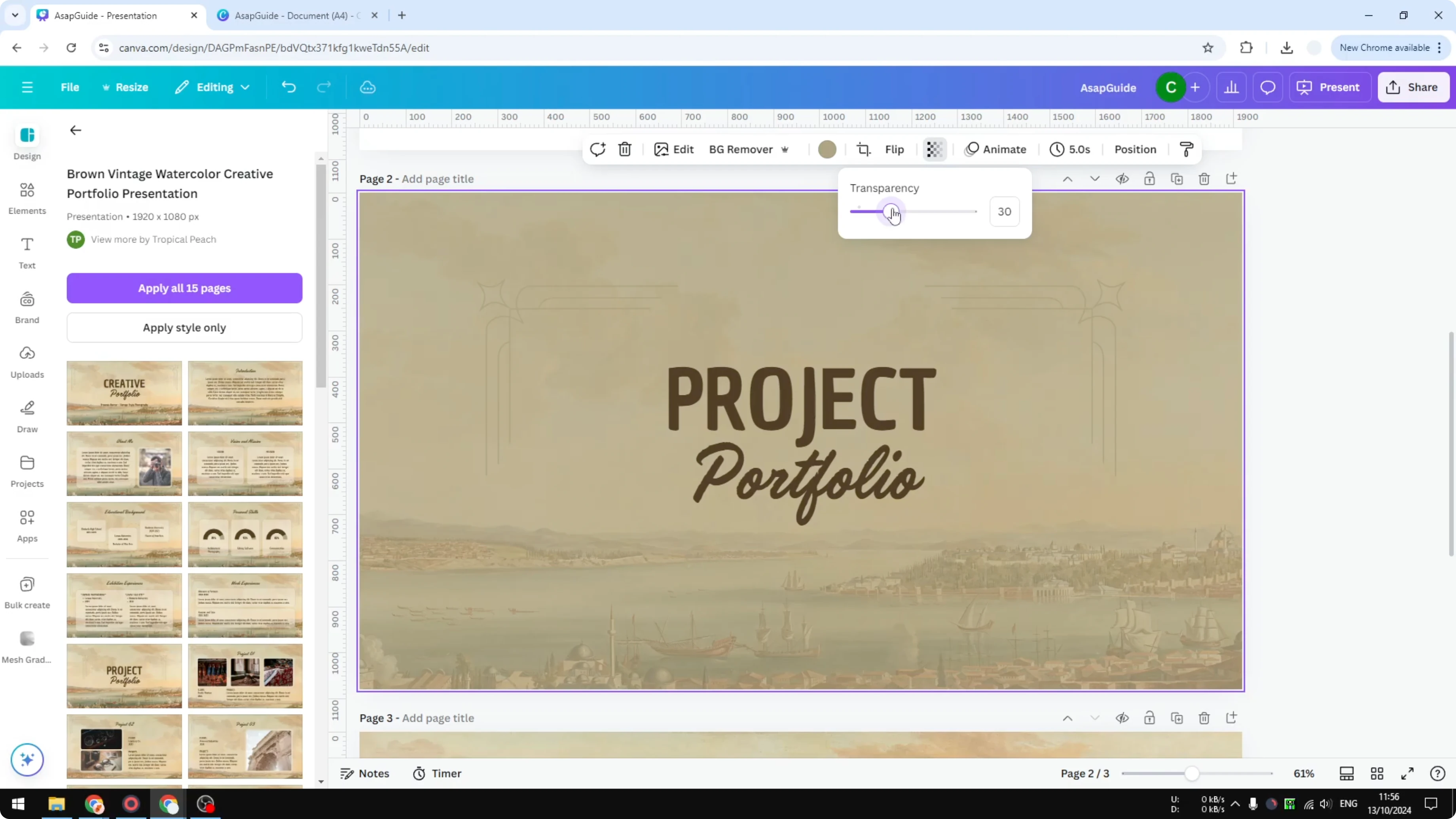 Screenshot from How to Make a Translucent Background in Canva at 67s