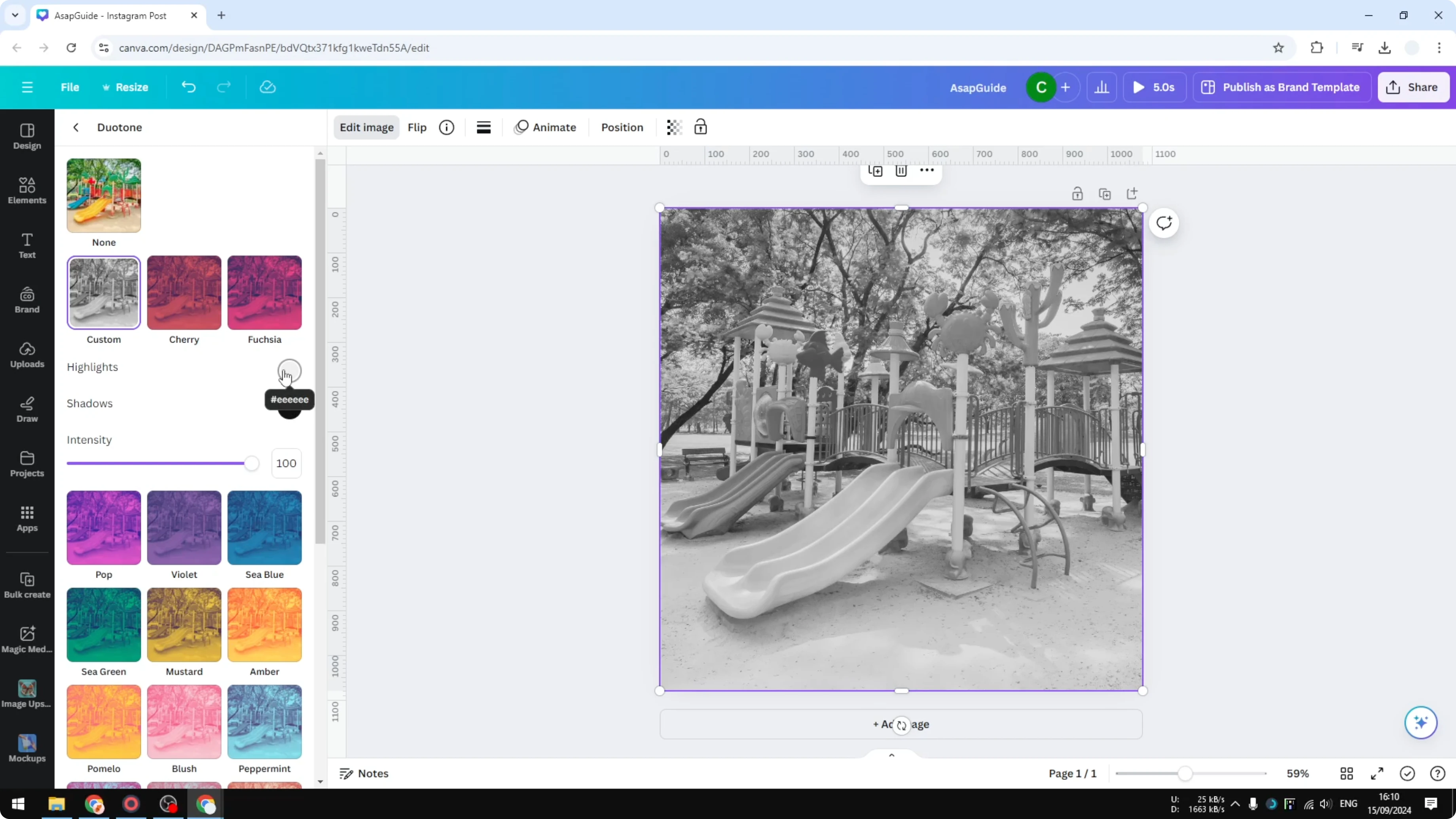 Screenshot from How to Turn a Photo Black and White in Canva at 109s