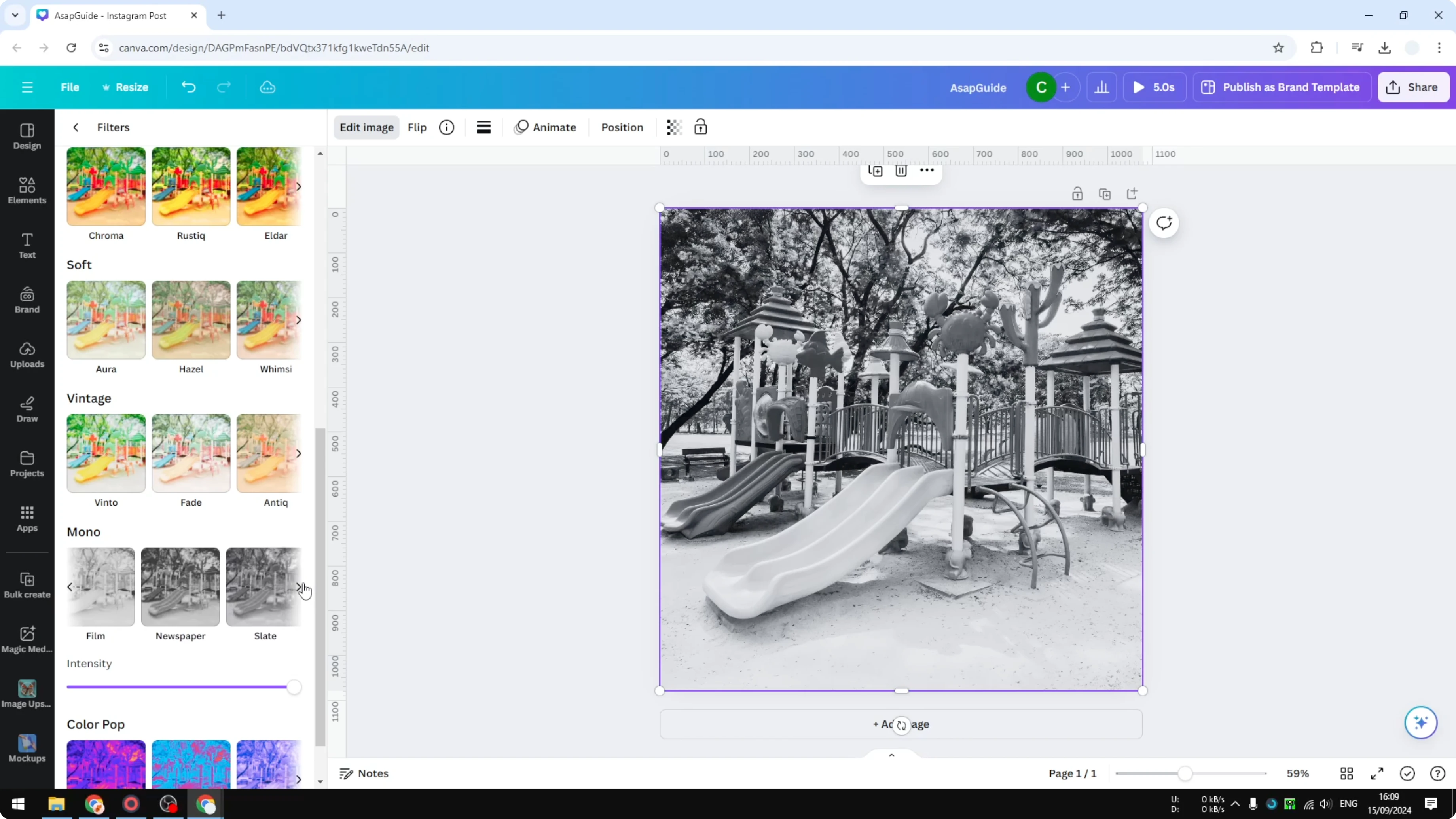 Screenshot from How to Turn a Photo Black and White in Canva at 50s
