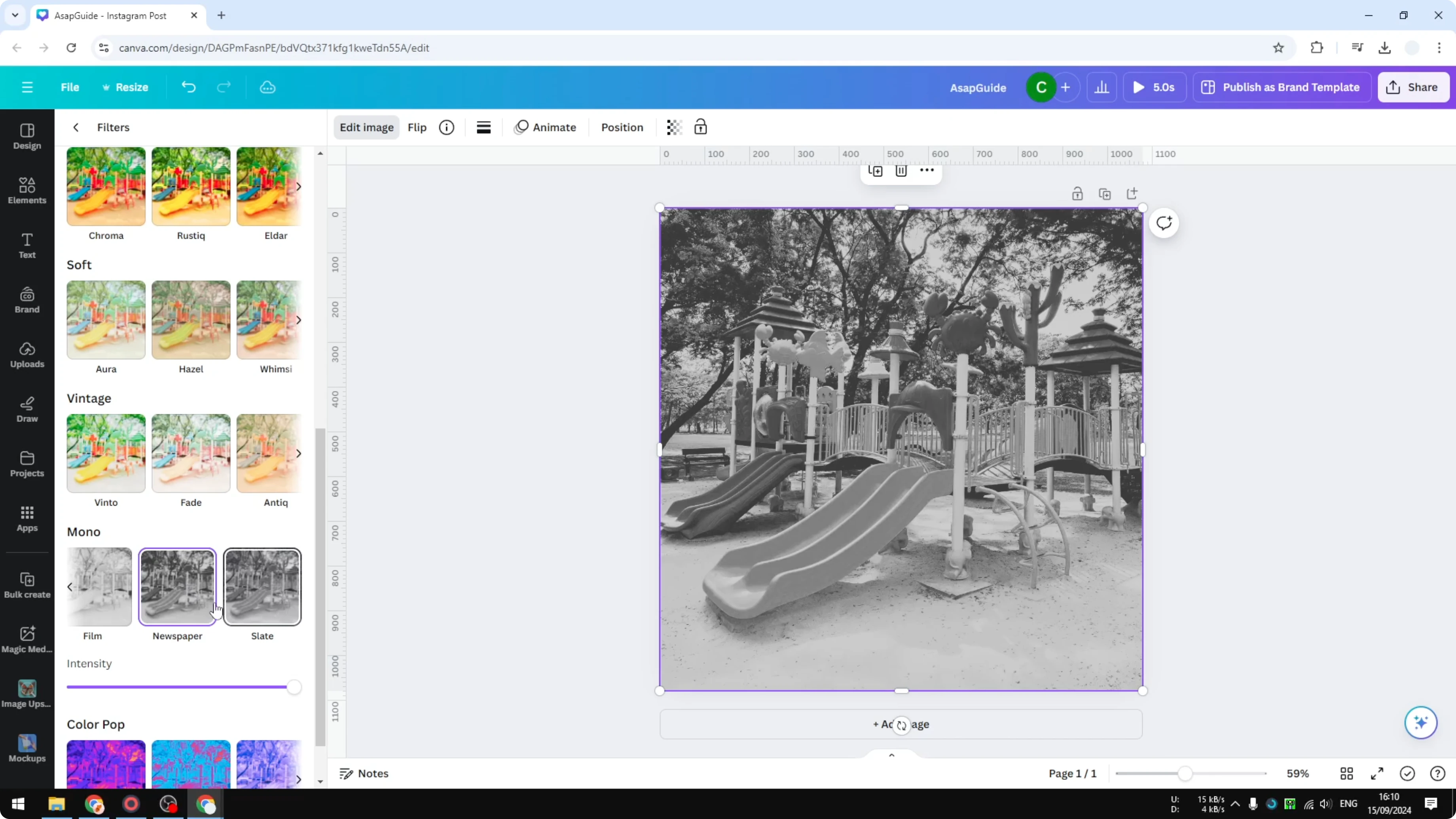 Screenshot from How to Turn a Photo Black and White in Canva at 54s