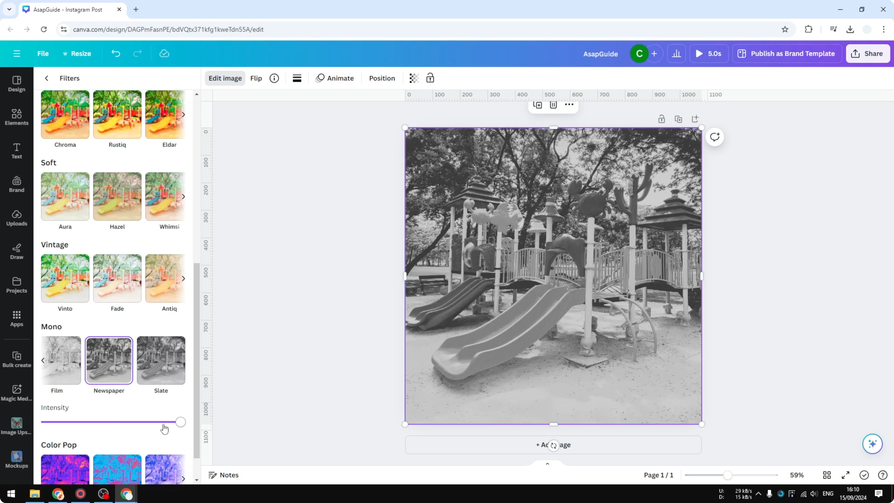 Screenshot from How to Turn a Photo Black and White in Canva at 59s