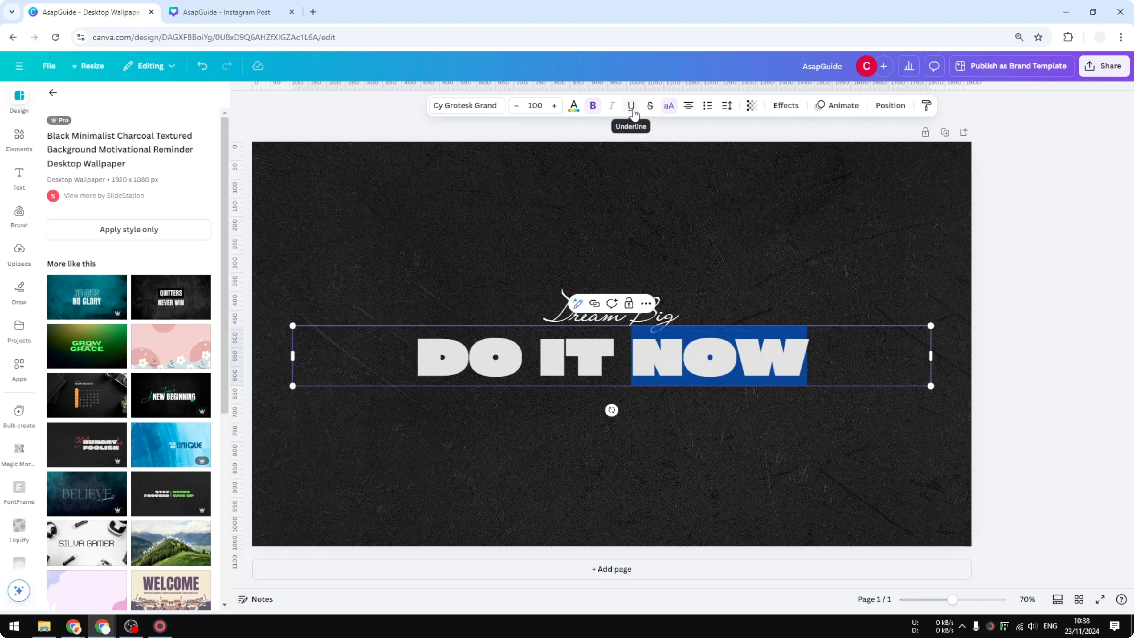 Screenshot from How to Underline Text in Canva at 30s