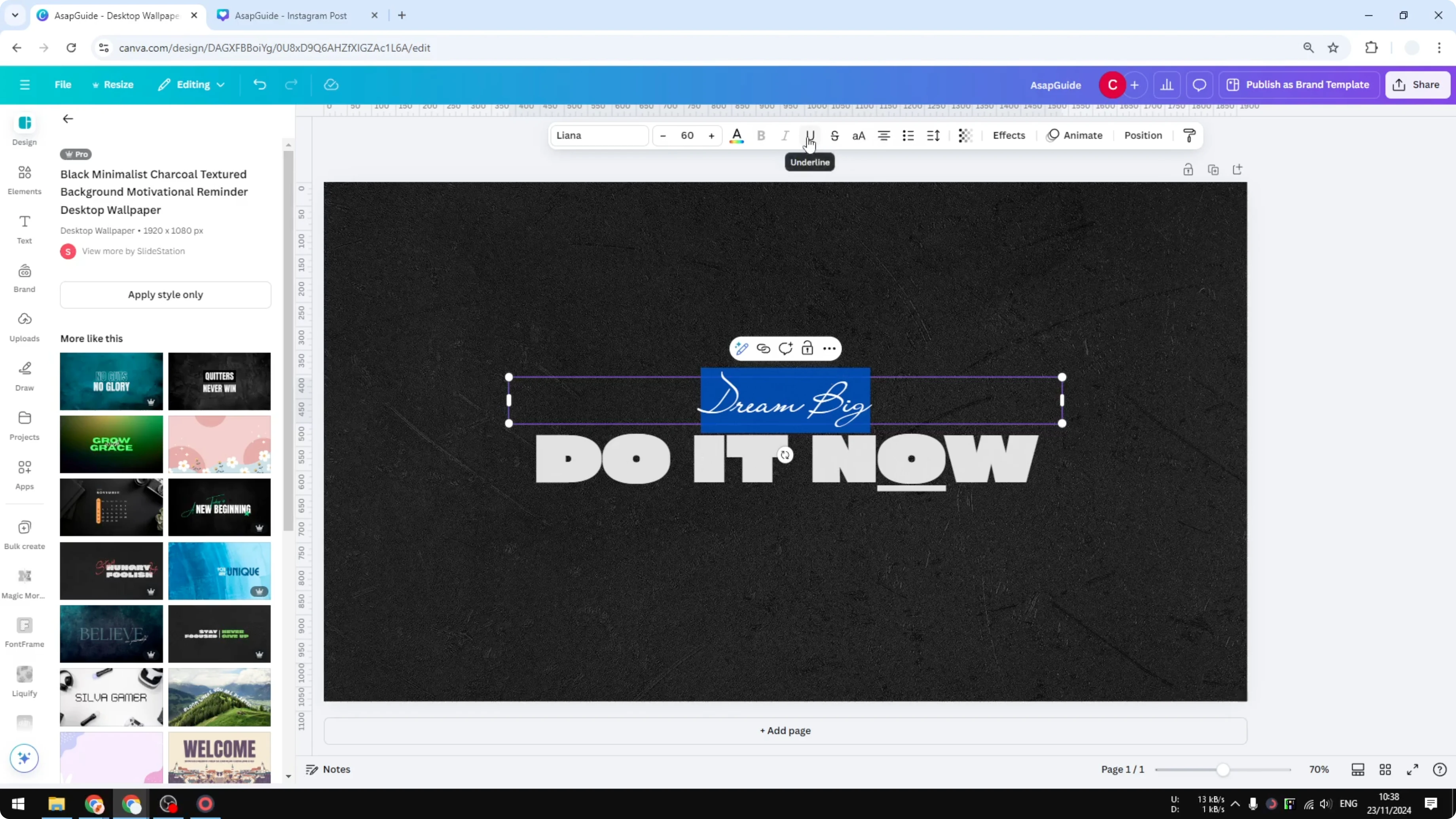 Screenshot from How to Underline Text in Canva at 49s