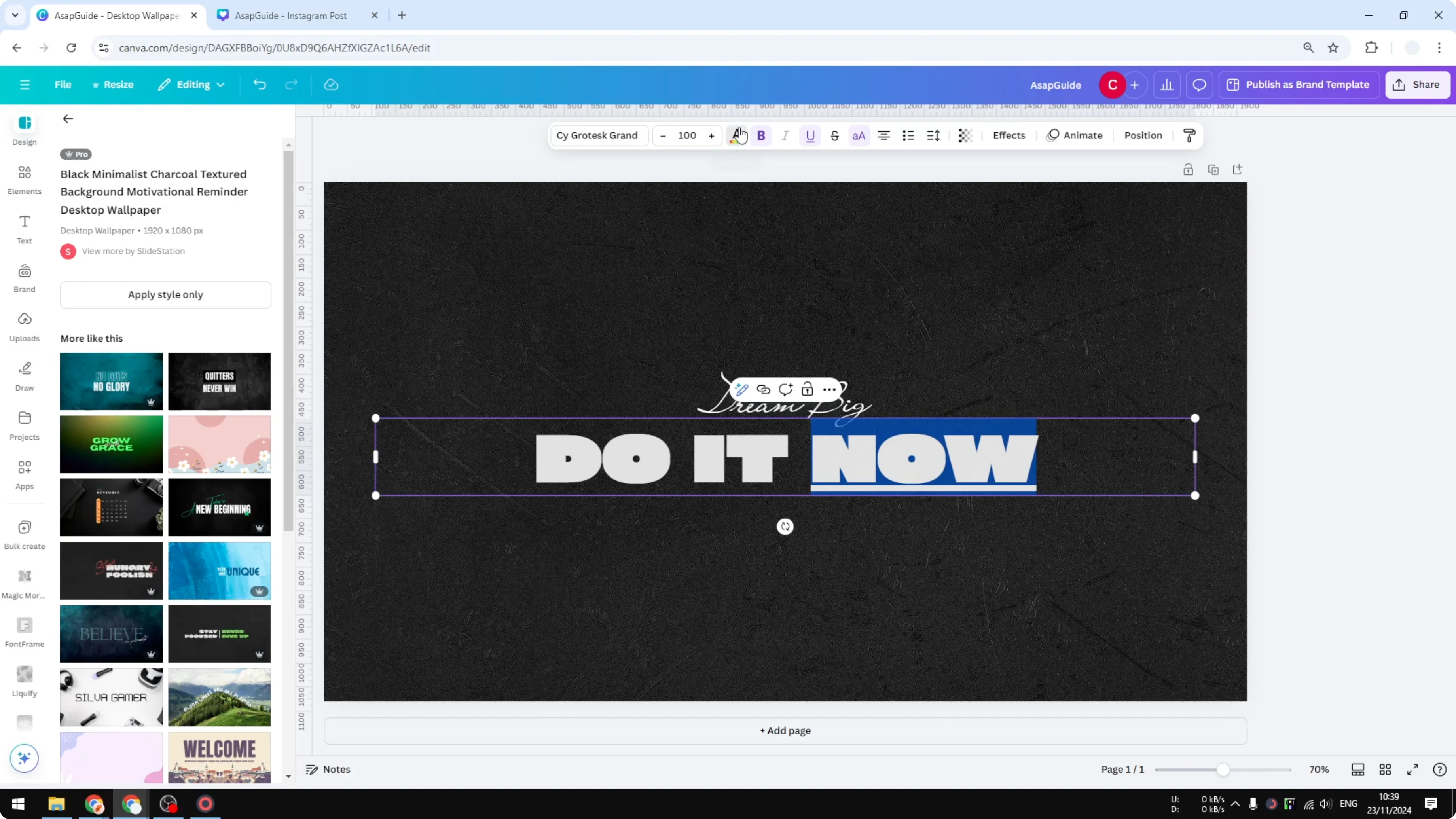 Screenshot from How to Underline Text in Canva at 74s