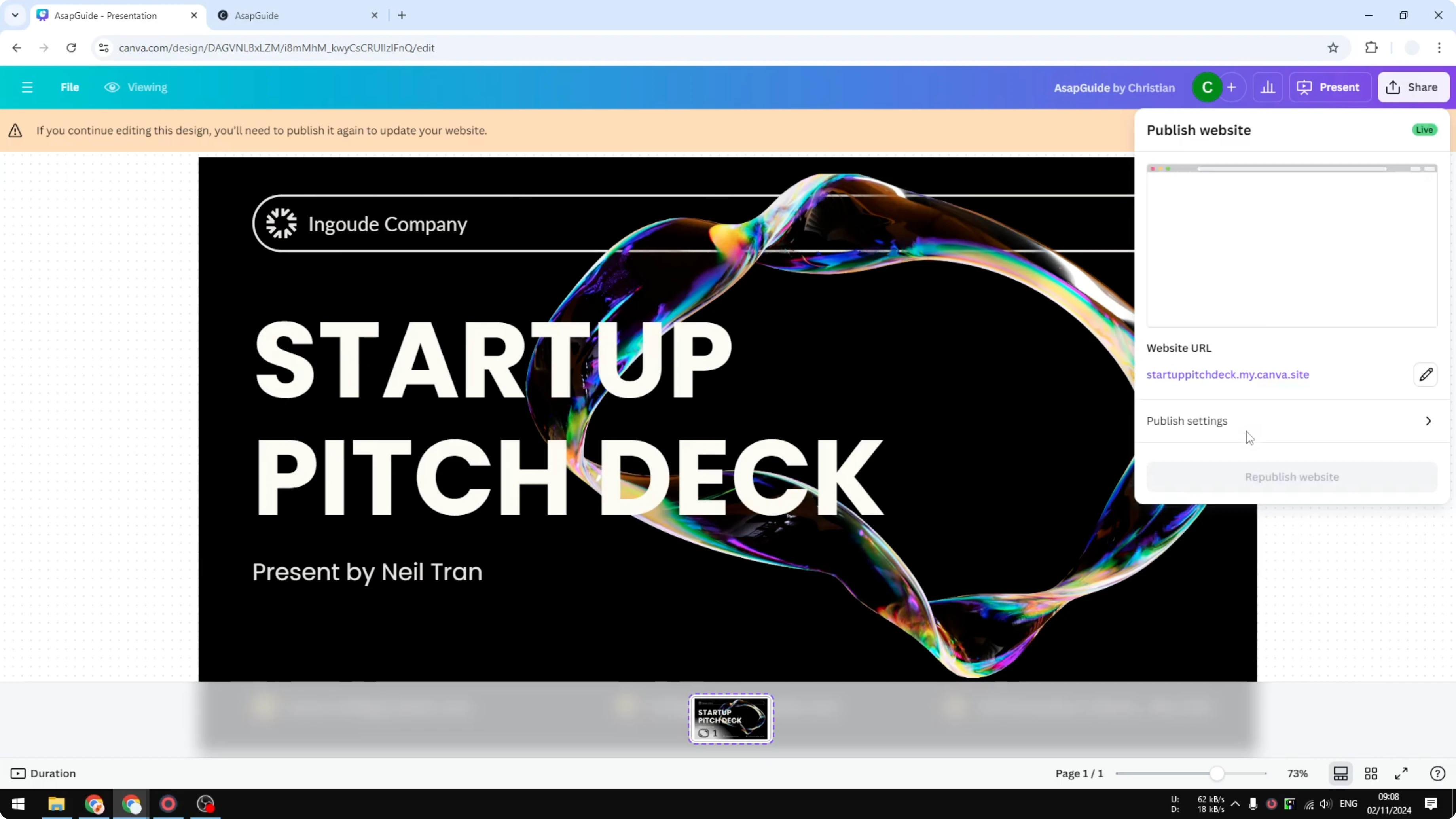 Screenshot from How to Unpublish Your Canva Website at 25s