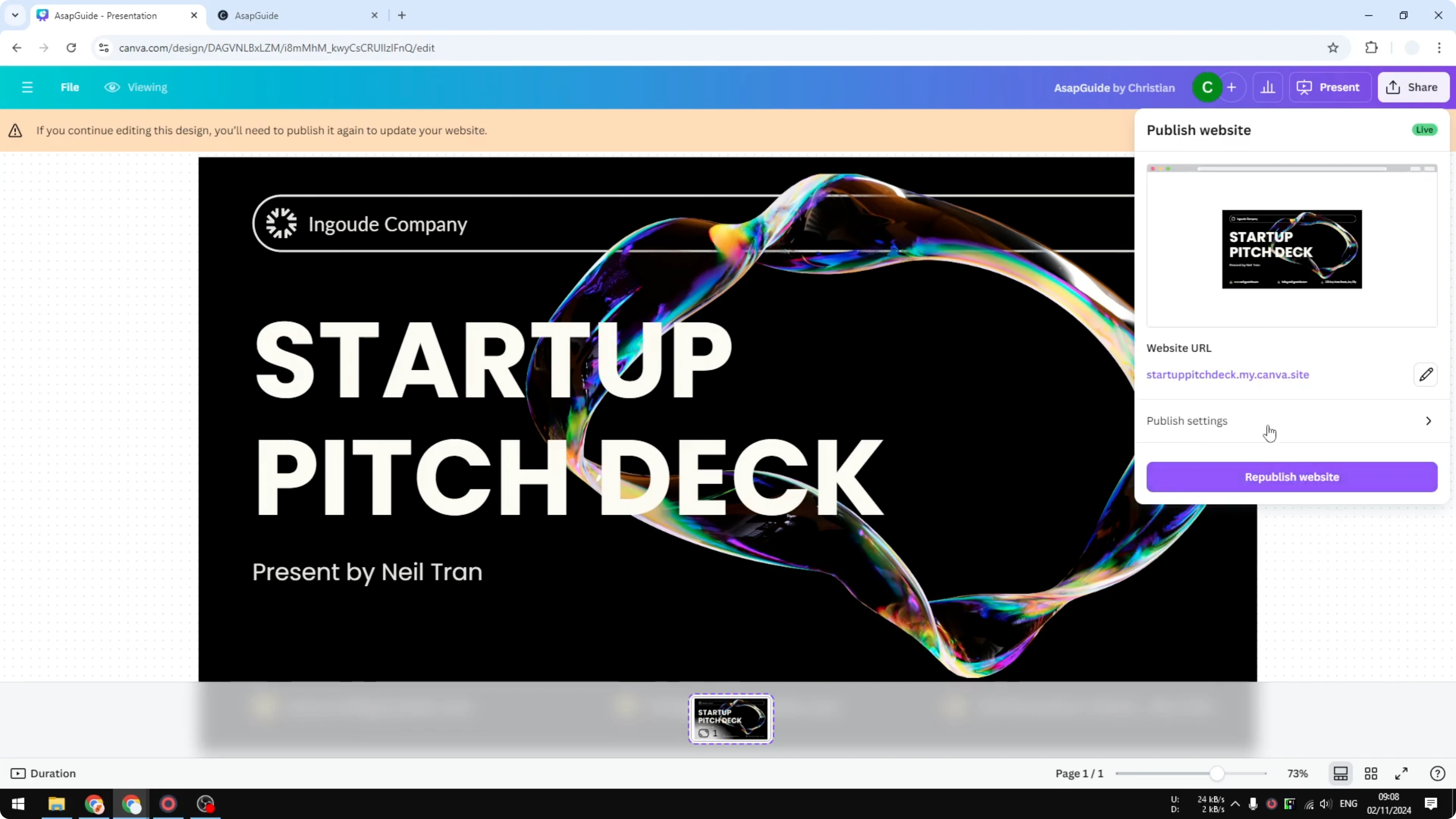 Screenshot from How to Unpublish Your Canva Website at 31s
