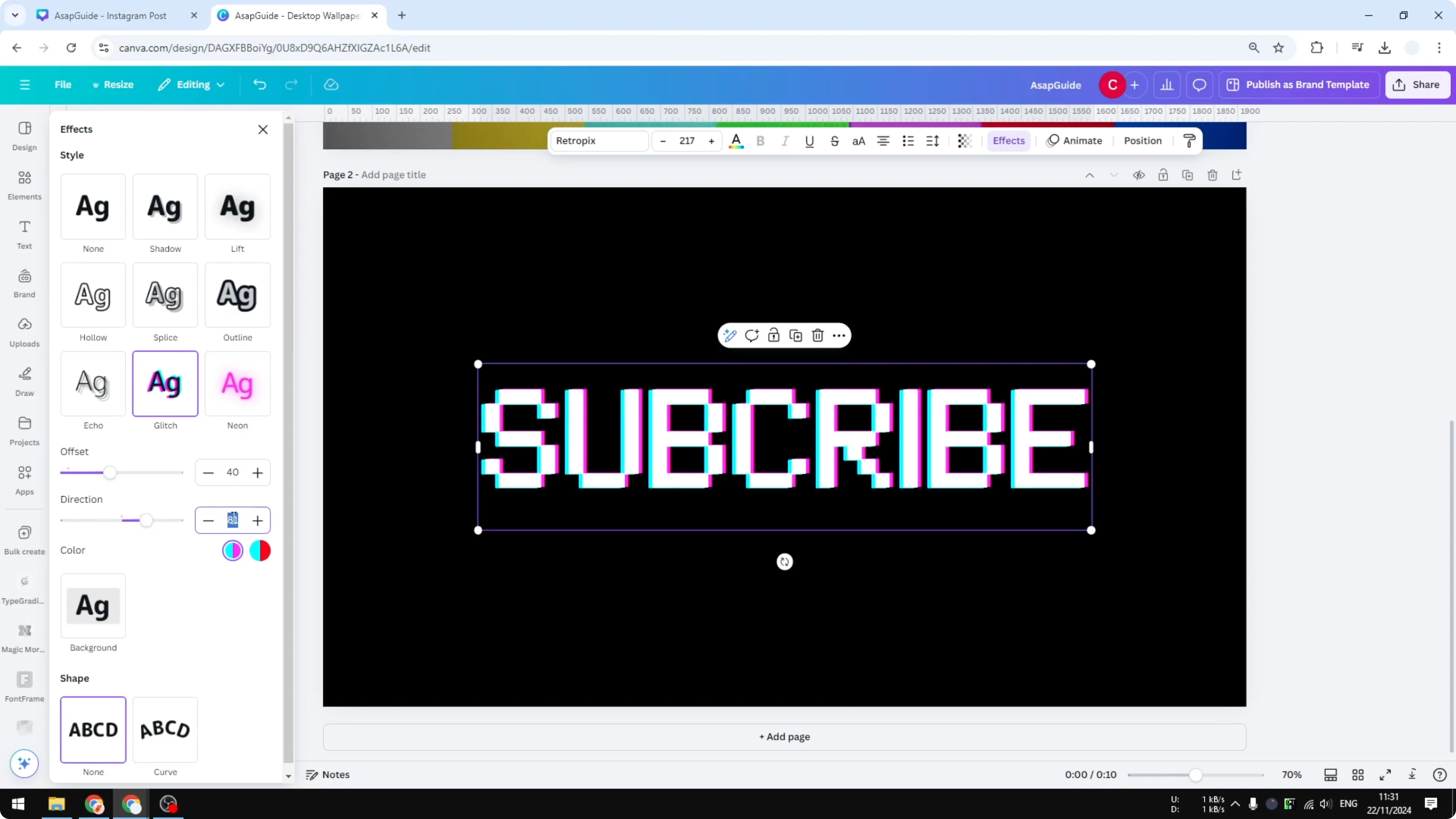 Screenshot from How to Create a VHS Text Effect in Canva at 104s