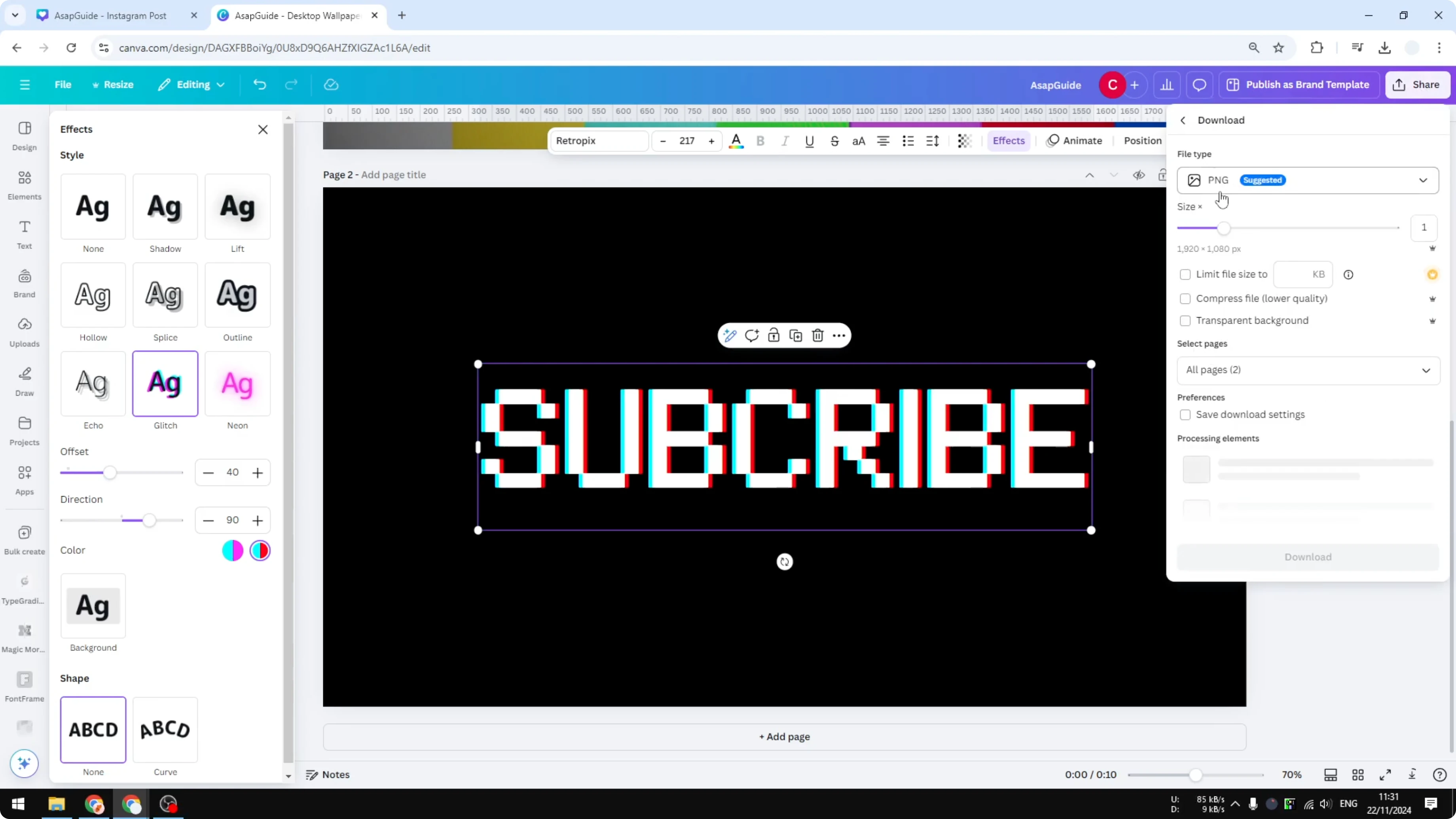 Screenshot from How to Create a VHS Text Effect in Canva at 114s