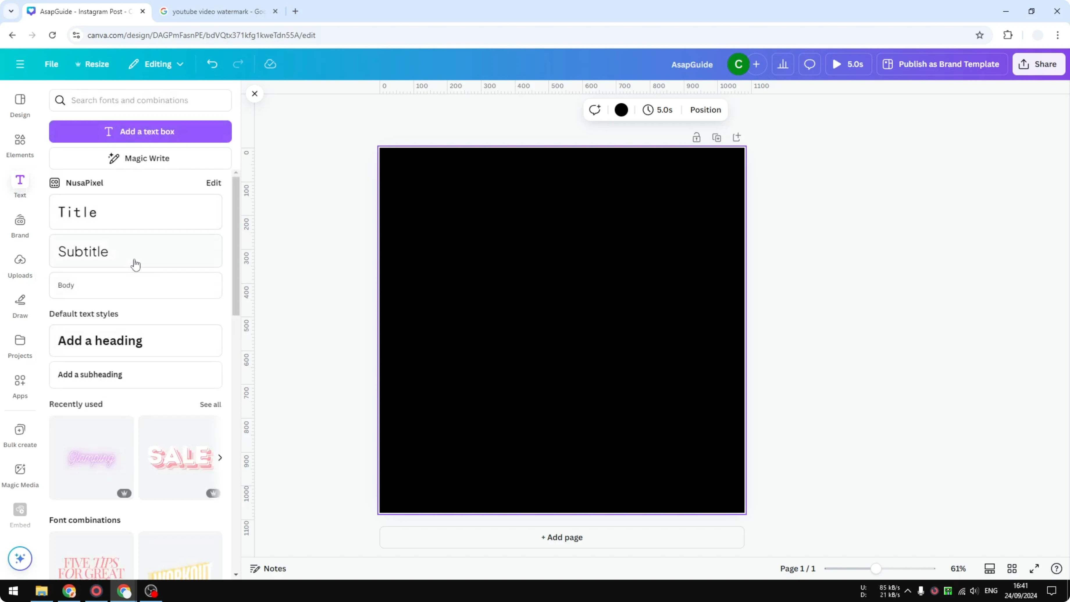 Screenshot from How to Create YouTube Video Watermark in Canva at 93s